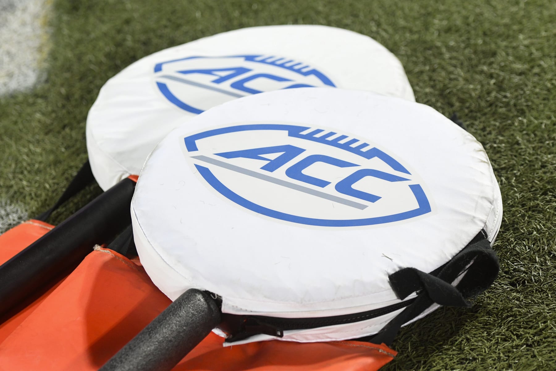 LOUISVILLE, KY - OCTOBER 22: The ACC logo is seen on down and distance markers on the sideline before the college football game between the Pittsburgh Panthers and the Louisville Cardinals on October 22, 2022, at Cardinal Stadium in Louisville, Kentucky. (Photo by Michael Allio/Icon Sportswire via Getty Images)