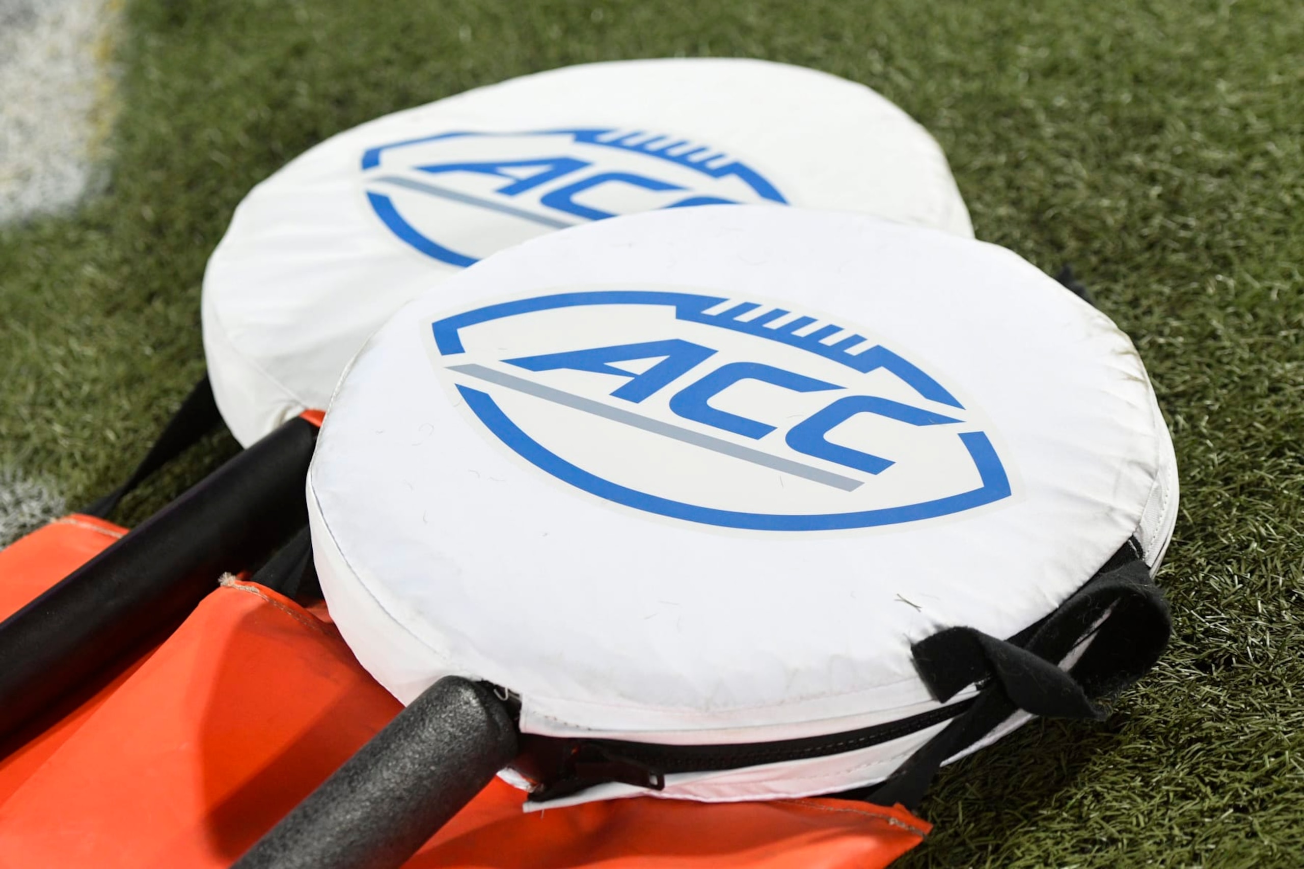 LOUISVILLE, KY - OCTOBER 22: The ACC logo is seen on down and distance markers on the sideline before the college football game between the Pittsburgh Panthers and the Louisville Cardinals on October 22, 2022, at Cardinal Stadium in Louisville, Kentucky. (Photo by Michael Allio/Icon Sportswire via Getty Images)