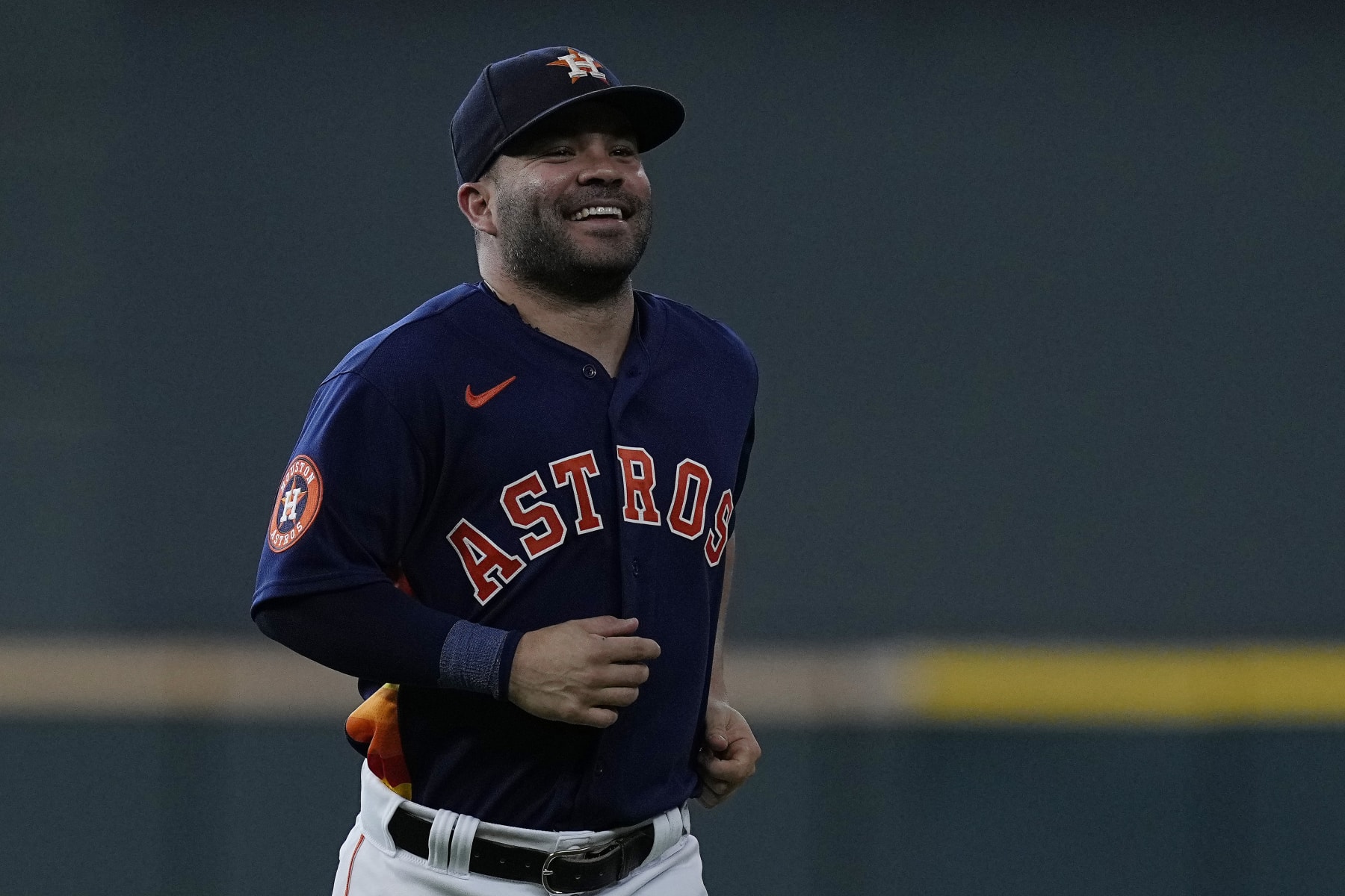 Houston Astros second baseman Jose Altuve warms up before a baseball game against the Seattle Mariners, Saturday, Aug. 19, 2023, in Houston. (AP Photo/Kevin M. Cox)