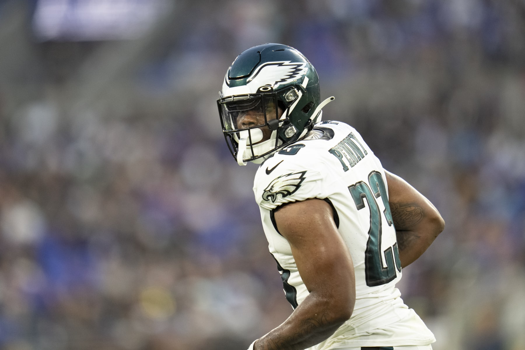 Philadelphia Eagles running back Rashaad Penny runs a play during the first half of a preseason NFL football game, Saturday, Aug. 12, 2023, in Baltimore. (AP Photo/Julio Cortez)