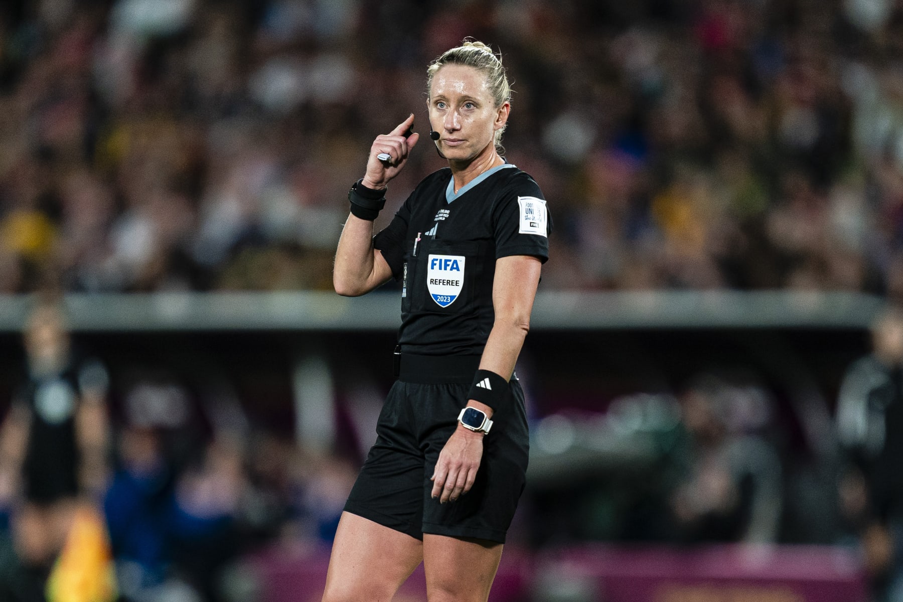 SYDNEY, AUSTRALIA - AUGUST 20: Referee Tori Penso gestures during the FIFA Women's World Cup Australia & New Zealand 2023 Final match between Spain and England at Stadium Australia on August 20, 2023 in Sydney, Australia. (Photo by Noemi Llamas//Eurasia Sport Images/Getty Images)
