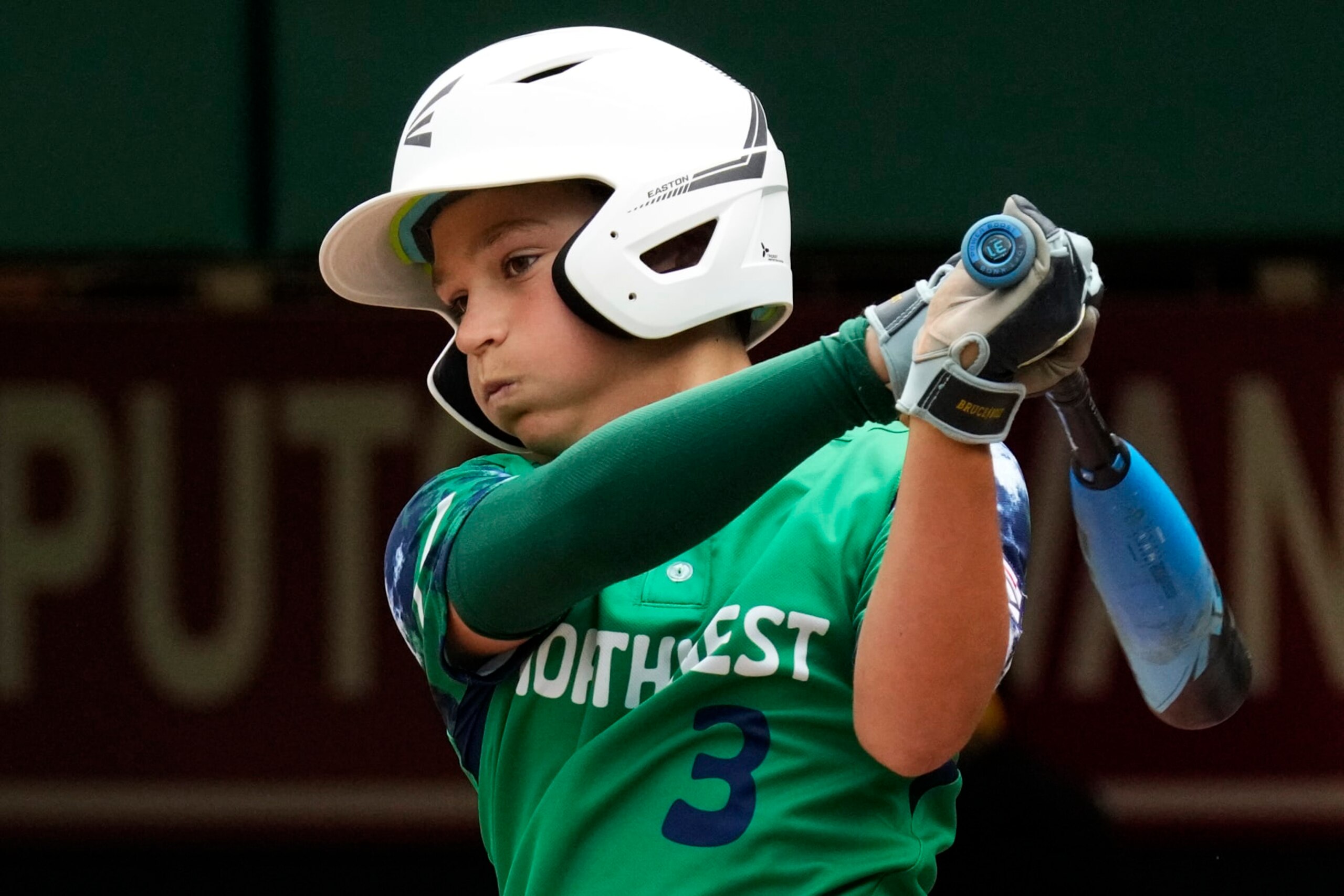 Seattle, Wash.'s Matthew Fischer singles off Gray, Maine's Kayden Oliver, driving in a run, during the third inning of a baseball game at the Little League World Series in South Williamsport, Pa., Thursday, Aug. 17, 2023. Washington won 10-0. (AP Photo/Gene J. Puskar) Seattle, Wash.'s Matthew Fischer singles off Gray, Maine's Kayden Oliver, driving in a run, during the third inning of a baseball game at the Little League World Series in South Williamsport, Pa., Thursday, Aug. 17, 2023. Washington won 10-0. (AP Photo/Gene J. Puskar)