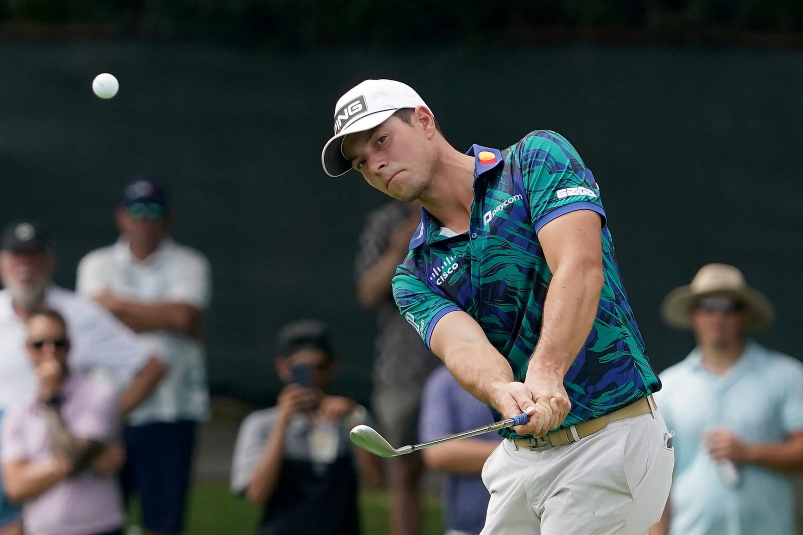 OLYMPIA FIELDS, ILLINOIS - AUGUST 20: Viktor Hovland of Norway plays a shot on the first hole during the final round of the BMW Championship at Olympia Fields Country Club on August 20, 2023 in Olympia Fields, Illinois. (Photo by Dylan Buell/Getty Images)