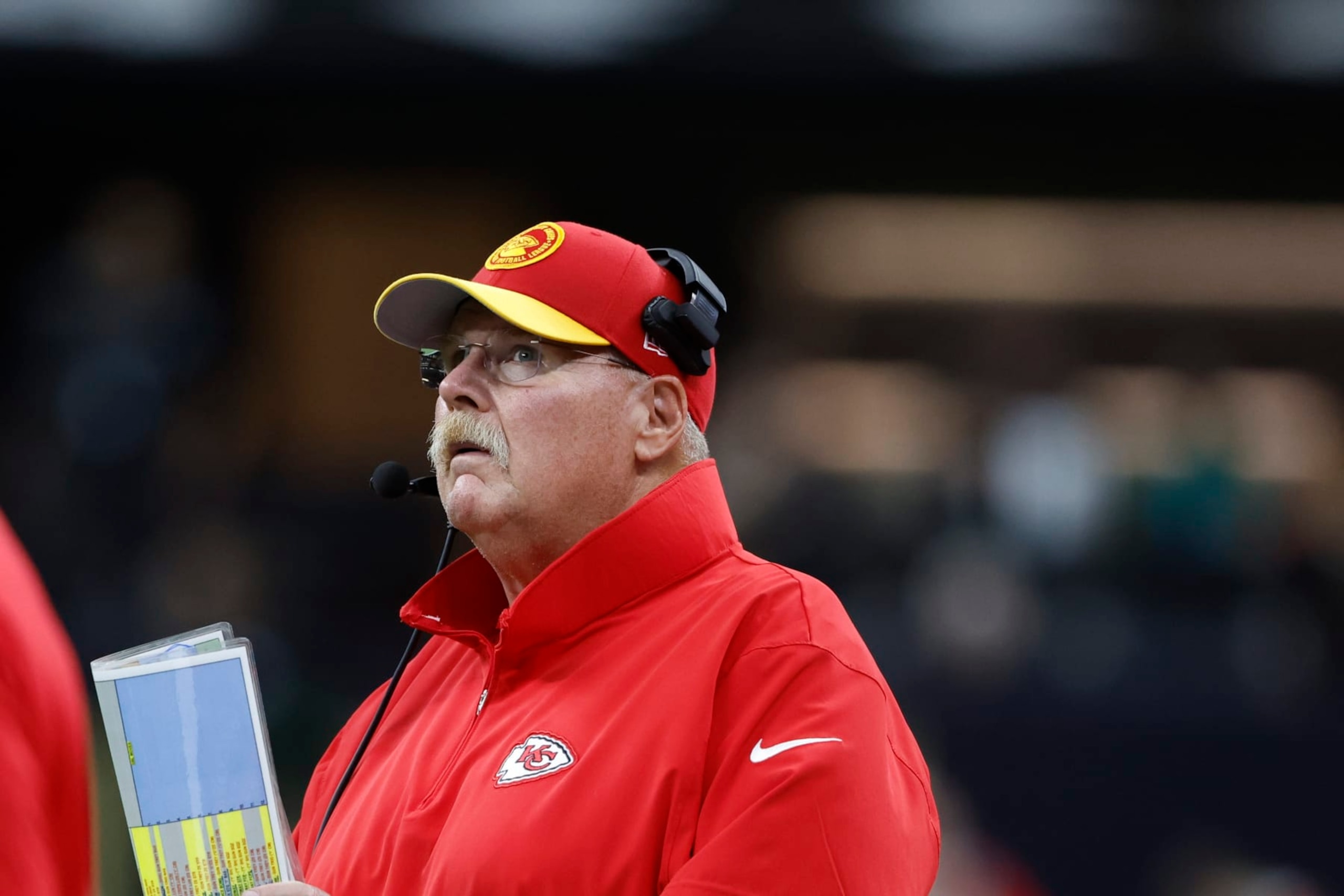 Kansas City Chiefs coach Andy Reid watches the field in the first half of a preseason NFL football game against the New Orleans Saints, in New Orleans, Sunday, Aug. 13, 2023. (AP Photo/Butch Dill)