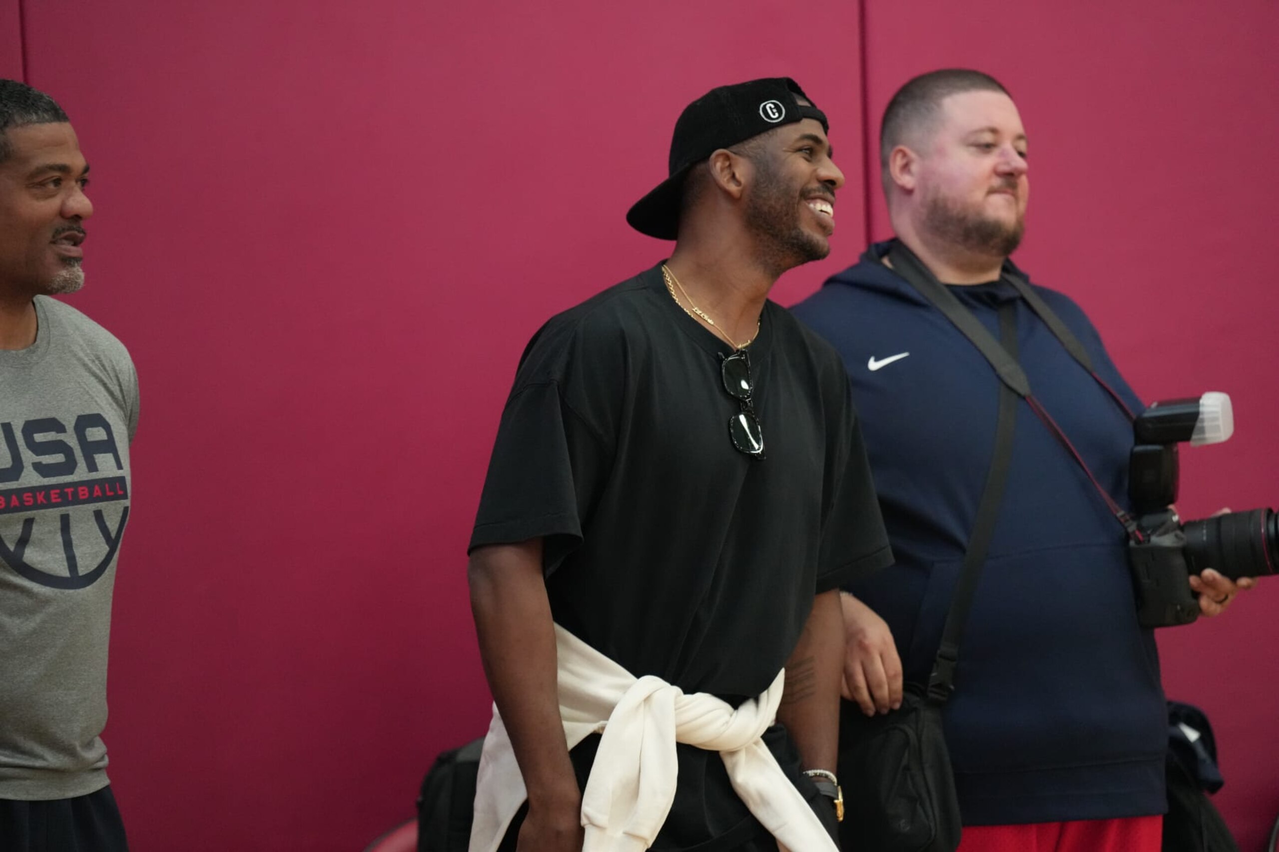 LAS VEGAS, NV - AUGUST 6: Chris Paul smiles during the USA Men's National Team Practice as part of 2023 FIBA World Cup on August 6, 2023 at the Mendenhall Center in Las Vegas, Nevada. NOTE TO USER: User expressly acknowledges and agrees that, by downloading and or using this photograph, User is consenting to the terms and conditions of the Getty Images License Agreement. Mandatory Copyright Notice: Copyright 2023 NBAE (Photo by Jesse D. Garrabrant/NBAE via Getty Images)