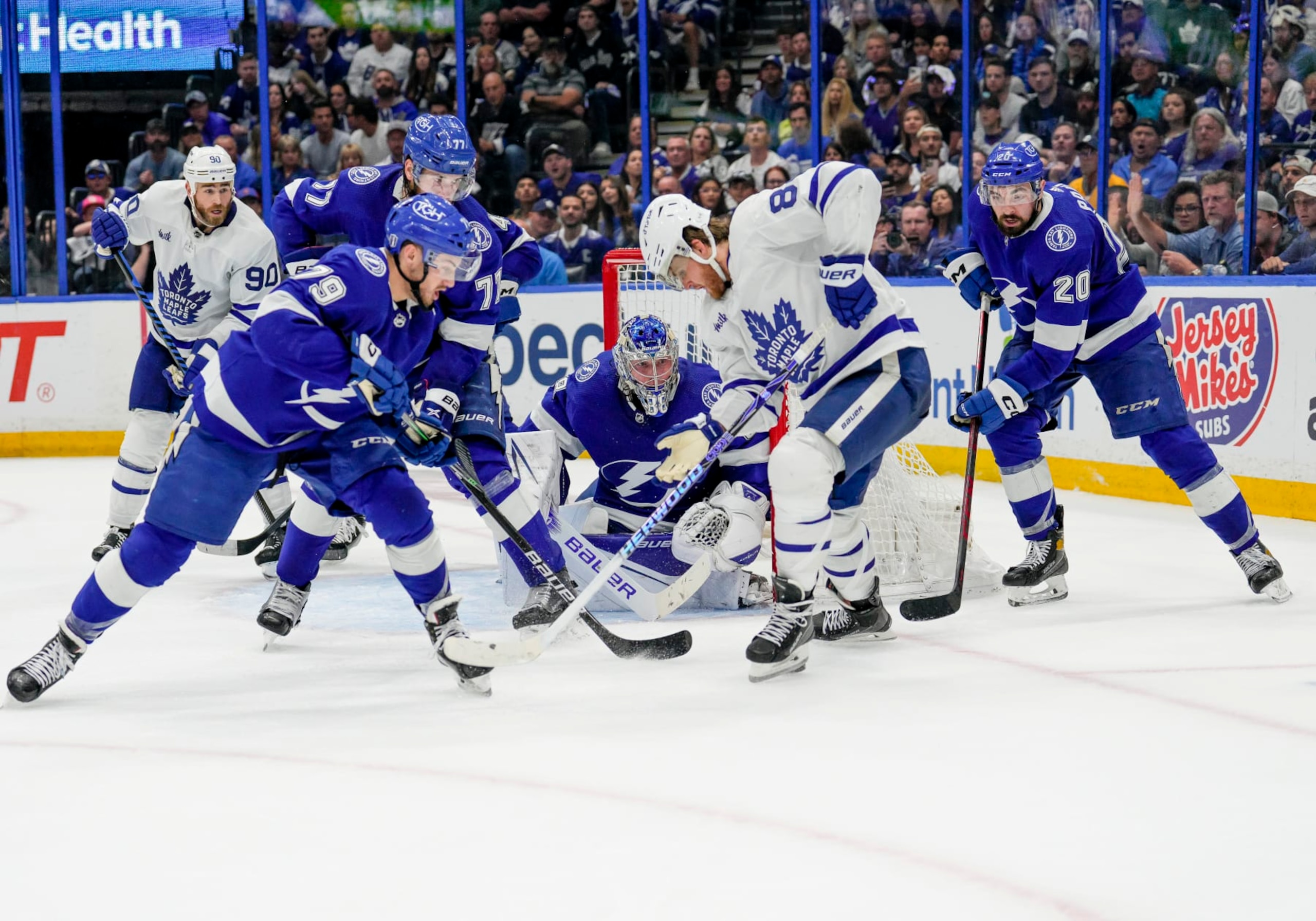 TAMPA, FL - APRIL 29: Tampa Bay Lightning goaltender Andrei Vasilevskiy (88) makes a save in the 3rd period during Game Six of the First Round of the 2023 Stanley Cup Playoffs between the Tampa Bay Lightning and Toronto Maple Leafs on April 29th 2023 at Amalie Arena in Tampa, FL. (Photo by Andrew Bershaw/Icon Sportswire via Getty Images)