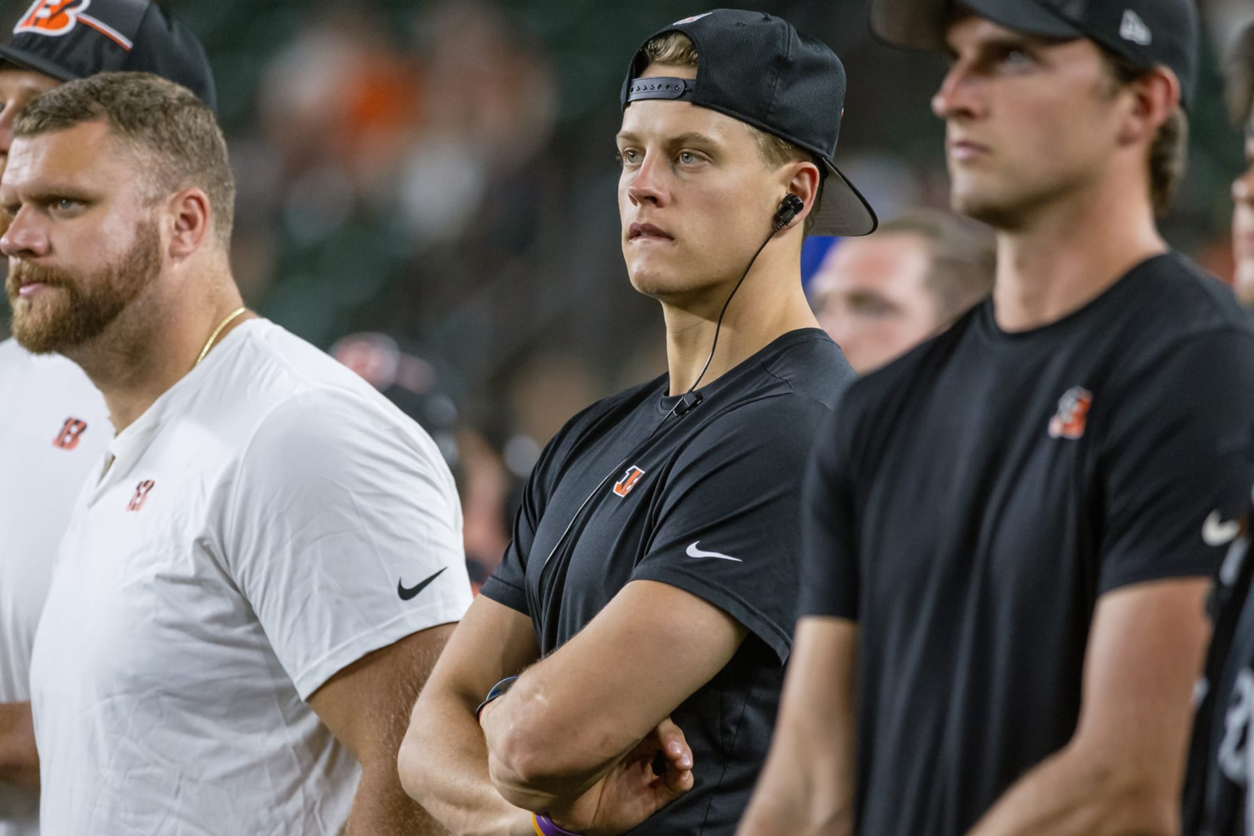 CINCINNATI, OHIO - AUGUST 11: Quarterback Joe Burrow #9 of the Cincinnati Bengals is seen during the game against the Green Bay Packers at Paycor Stadium on August 11, 2023 in Cincinnati, Ohio. (Photo by Michael Hickey/Getty Images) CINCINNATI, OHIO - AUGUST 11: Quarterback Joe Burrow #9 of the Cincinnati Bengals is seen during the game against the Green Bay Packers at Paycor Stadium on August 11, 2023 in Cincinnati, Ohio. (Photo by Michael Hickey/Getty Images)