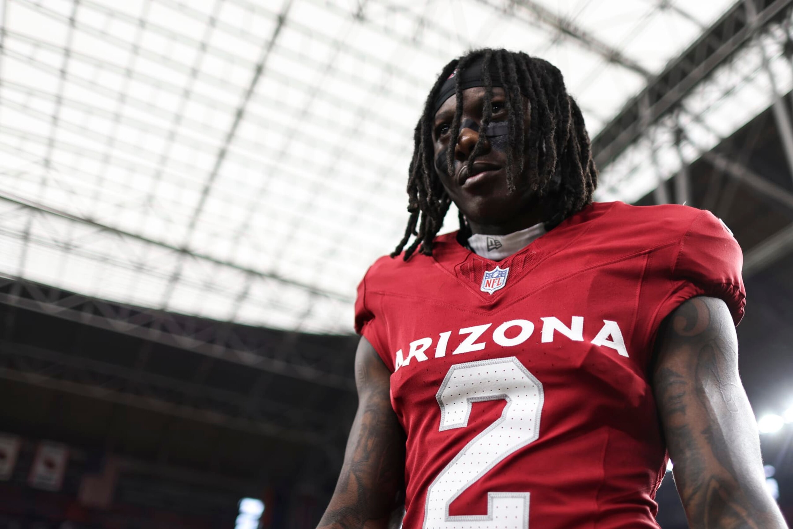 GLENDALE, ARIZONA - AUGUST 19: Marquise Brown #2 of the Arizona Cardinals looks on prior to an NFL preseason football game between the Arizona Cardinals and the Kansas City Chiefs at State Farm Stadium on August 19, 2023 in Glendale, Arizona. (Photo by Michael Owens/Getty Images) GLENDALE, ARIZONA - AUGUST 19: Marquise Brown #2 of the Arizona Cardinals looks on prior to an NFL preseason football game between the Arizona Cardinals and the Kansas City Chiefs at State Farm Stadium on August 19, 2023 in Glendale, Arizona. (Photo by Michael Owens/Getty Images)