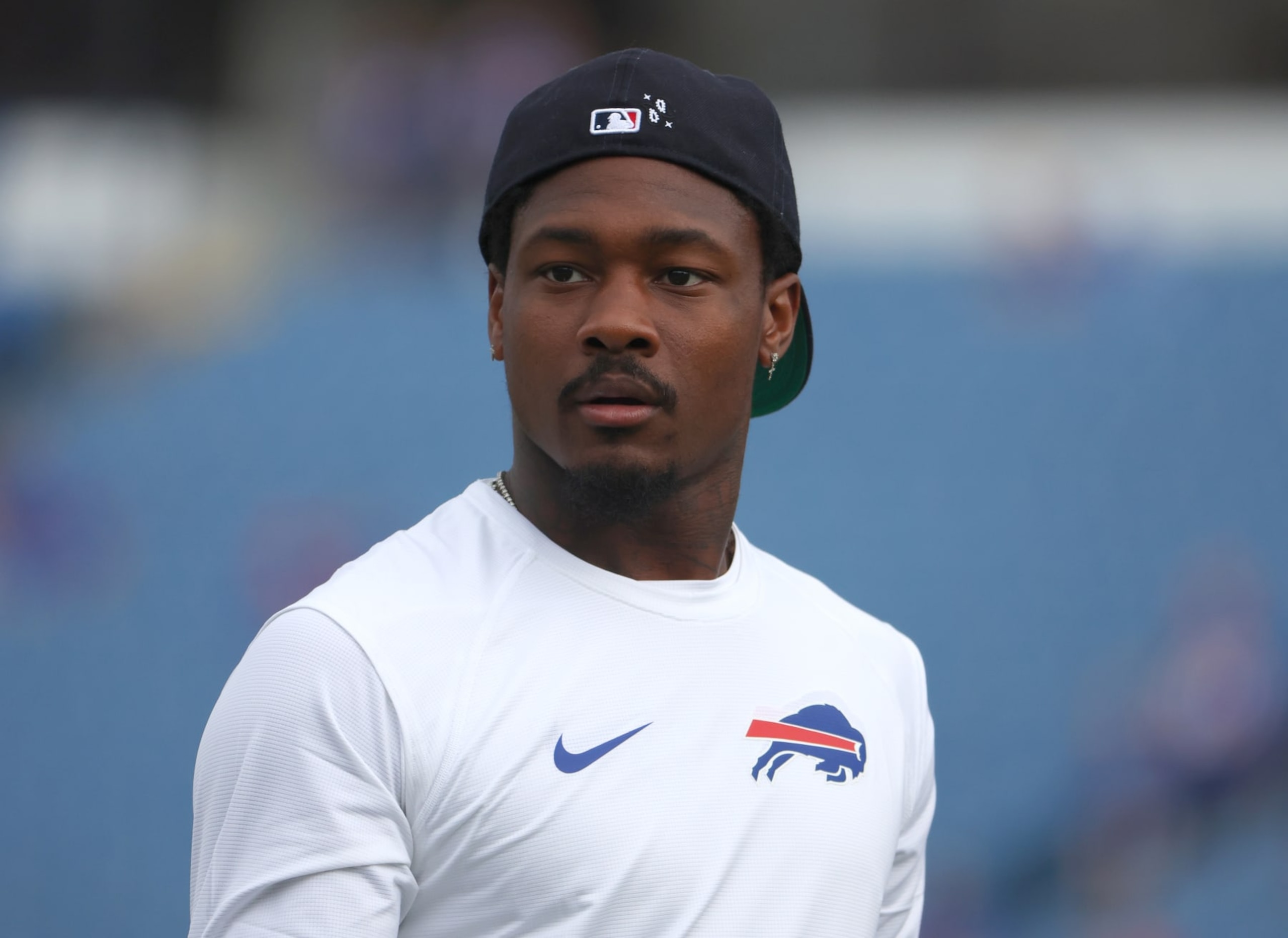 ORCHARD PARK, NEW YORK - AUGUST 12: Stefon Diggs #14 of the Buffalo Bills on the field before a preseason game against the Indianapolis Colts at Highmark Stadium on August 12, 2023 in Orchard Park, New York. (Photo by Timothy T Ludwig/Getty Images)