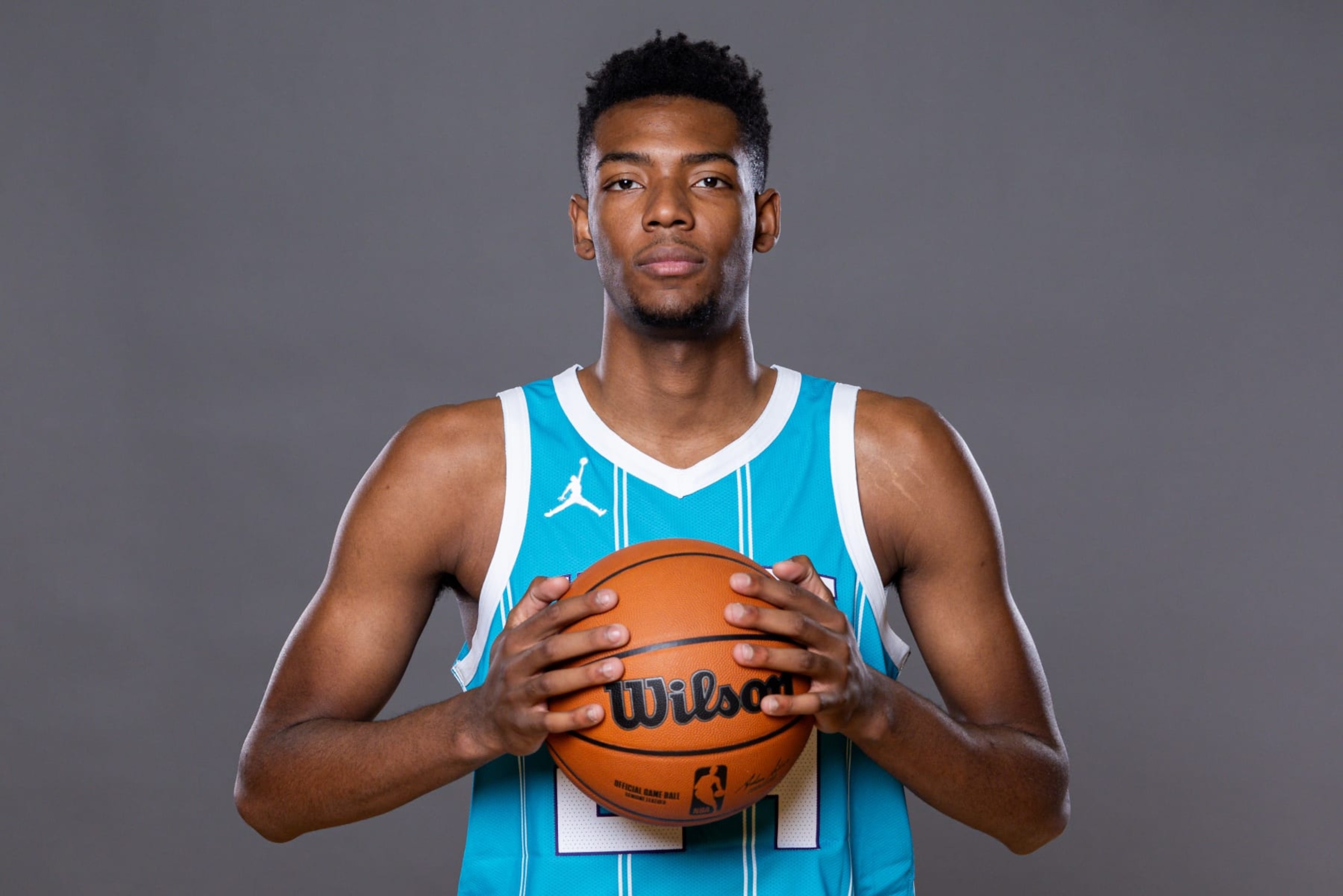 LAS VEGAS, NEVADA - JULY 14: Brandon Miller #24 of the Charlotte Hornets poses for a portrait during the 2023 NBA rookie photo shoot at UNLV on July 14, 2023 in Las Vegas, Nevada. (Photo by Jamie Squire/Getty Images)