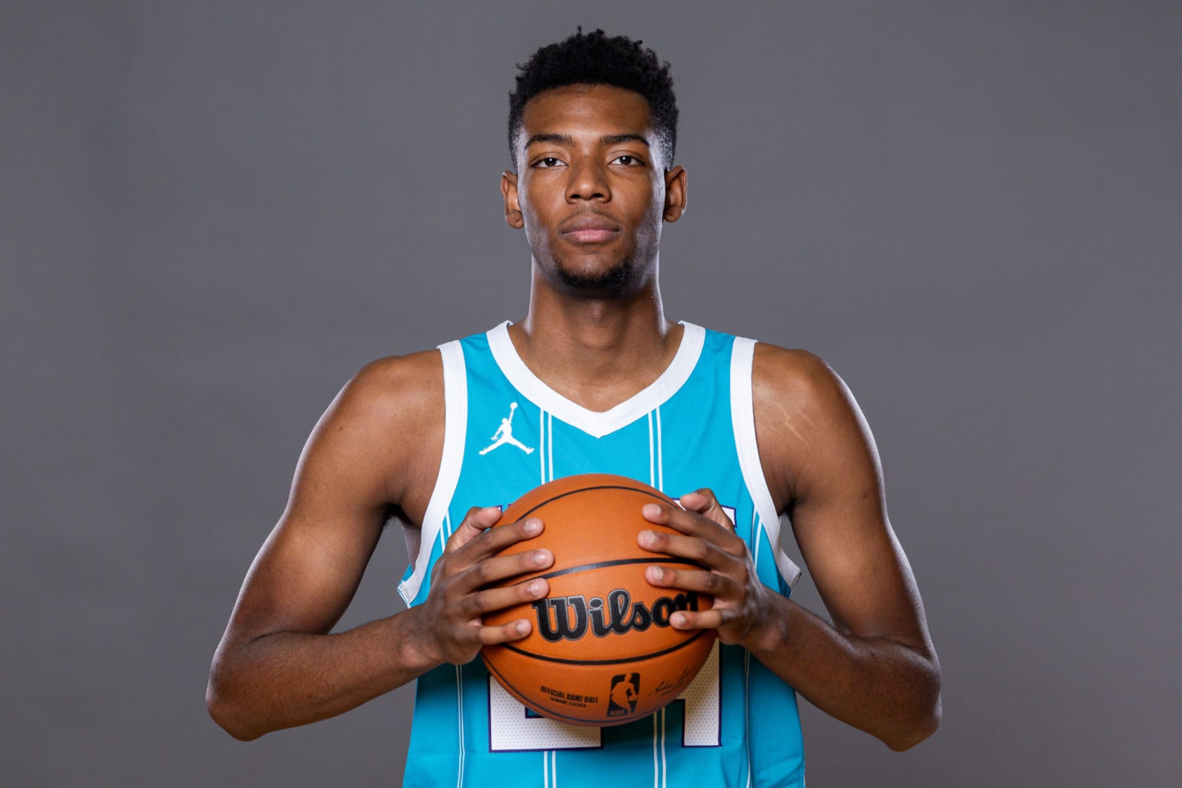 LAS VEGAS, NEVADA - JULY 14: Brandon Miller #24 of the Charlotte Hornets poses for a portrait during the 2023 NBA rookie photo shoot at UNLV on July 14, 2023 in Las Vegas, Nevada. (Photo by Jamie Squire/Getty Images)