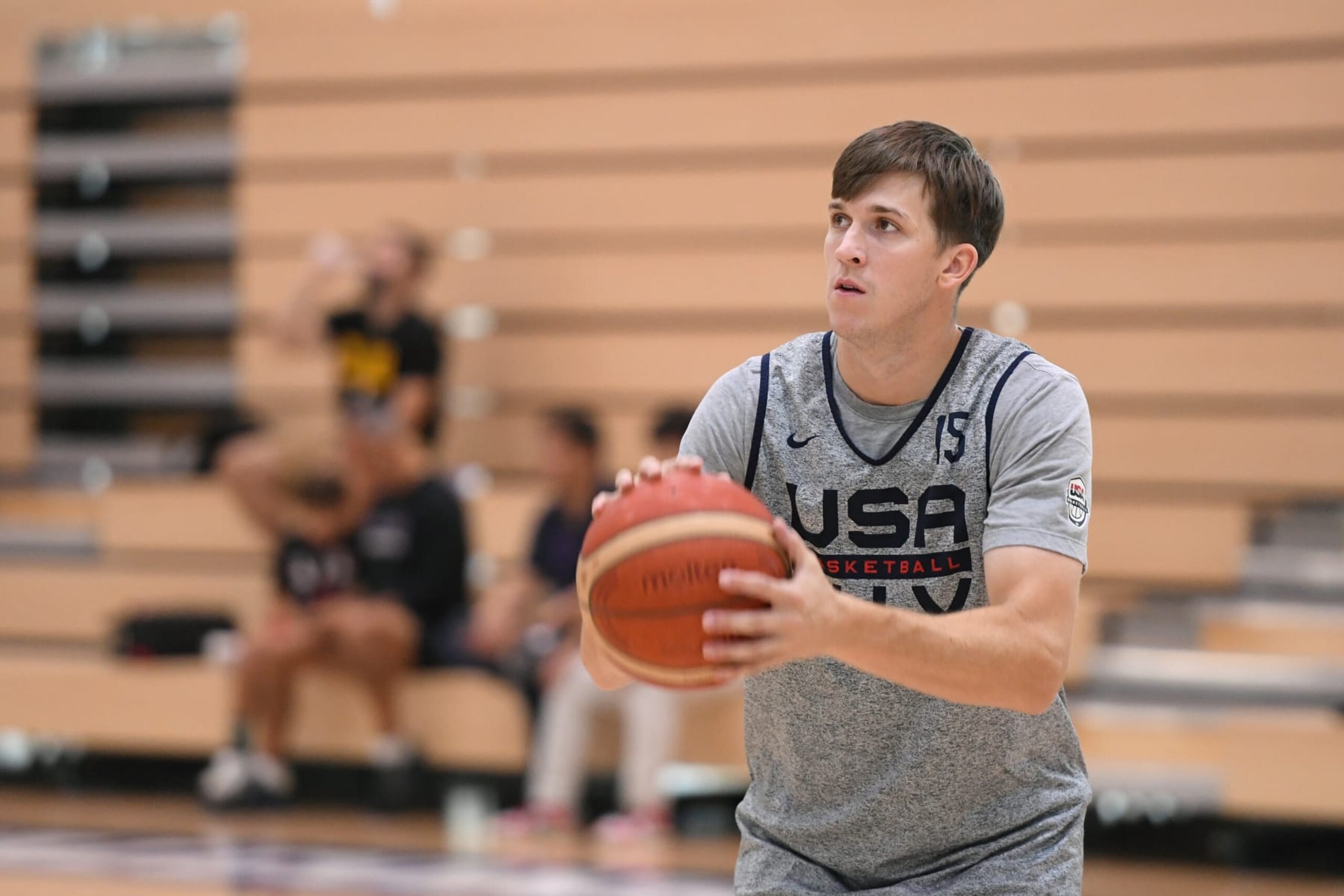 ABU DHABI, UAE - AUGUST 20: Austin Reaves of the USA Senior Men's National Team shoots the ball during a team shoot around as part of 2023 FIBA World Cup at NYU on August 20, 2023 in Abu Dhabi, The United Arab Emirates. NOTE TO USER: User expressly acknowledges and agrees that, by downloading and/or using this Photograph, user is consenting to the terms and conditions of the Getty Images License Agreement. Mandatory Copyright Notice: Copyright 2023 NBAE (Photo by Juan Ocampo/NBAE via Getty Images) ABU DHABI, UAE - AUGUST 20: Austin Reaves of the USA Senior Men's National Team shoots the ball during a team shoot around as part of 2023 FIBA World Cup at NYU on August 20, 2023 in Abu Dhabi, The United Arab Emirates. NOTE TO USER: User expressly acknowledges and agrees that, by downloading and/or using this Photograph, user is consenting to the terms and conditions of the Getty Images License Agreement. Mandatory Copyright Notice: Copyright 2023 NBAE (Photo by Juan Ocampo/NBAE via Getty Images)