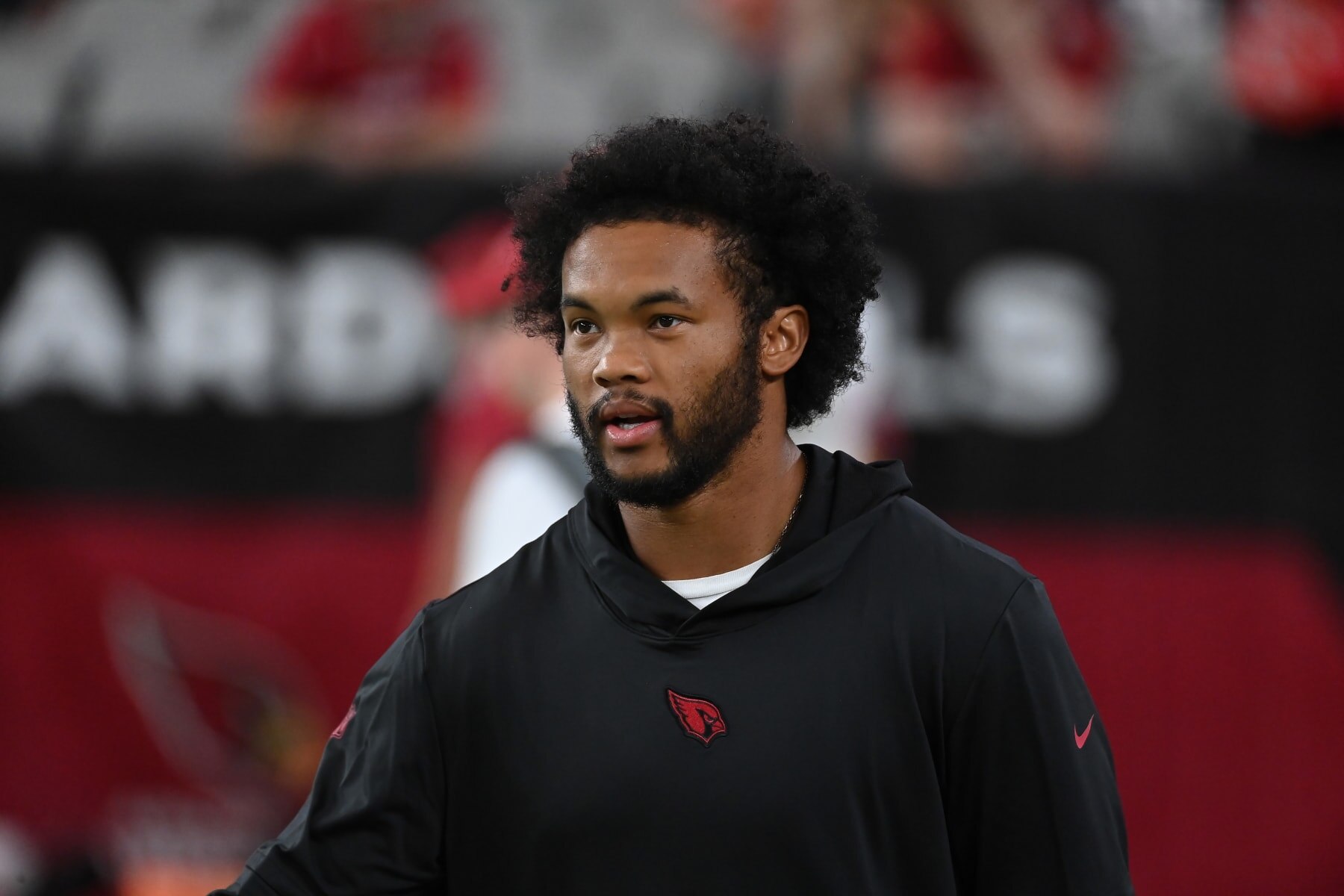 GLENDALE, ARIZONA - AUGUST 19: Kyler Murray #1 of the Arizona Cardinals stands on the field during warmups prior to a preseason game against the Kansas City Chiefs at State Farm Stadium on August 19, 2023 in Glendale, Arizona. (Photo by Norm Hall/Getty Images)