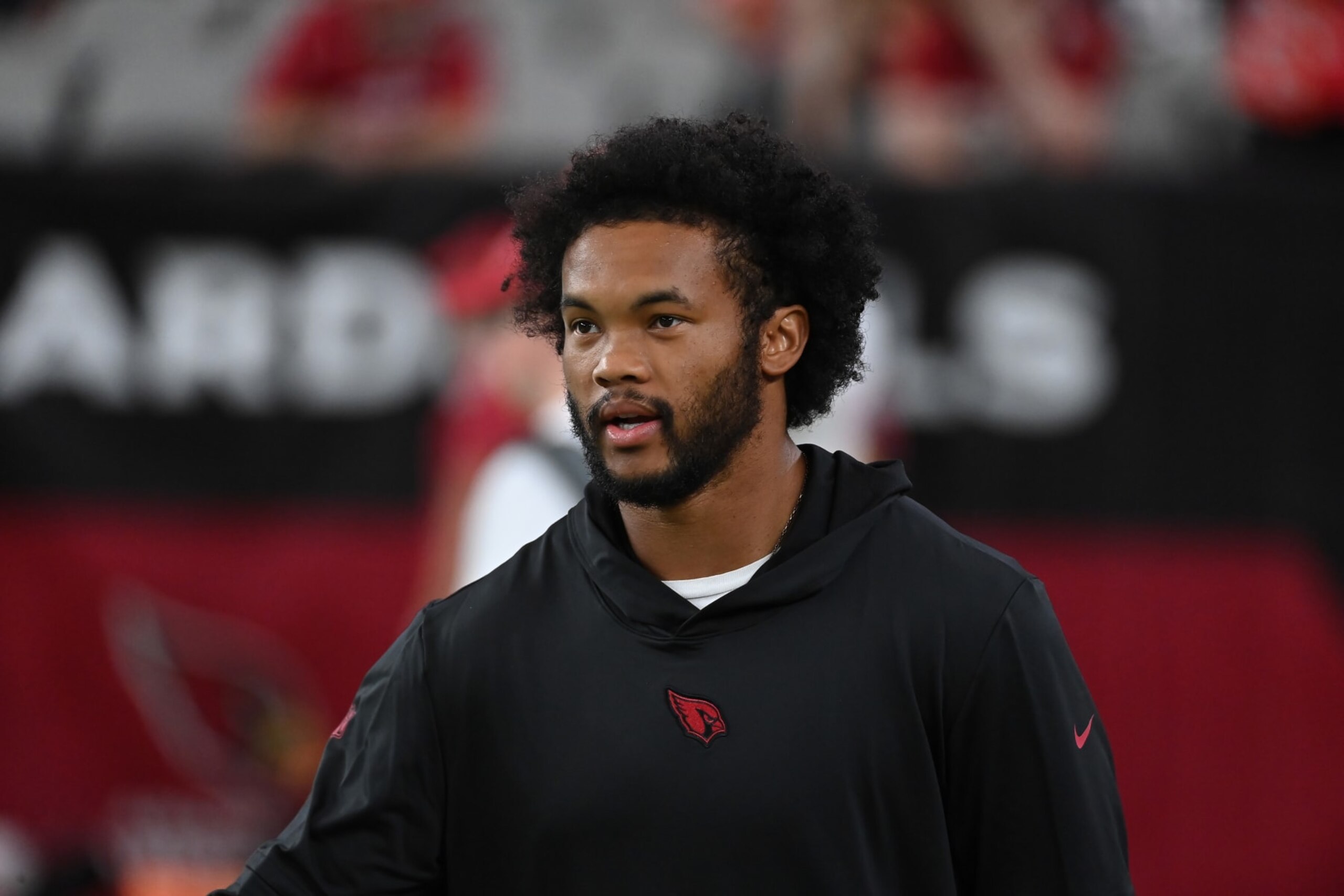 GLENDALE, ARIZONA - AUGUST 19: Kyler Murray #1 of the Arizona Cardinals stands on the field during warmups prior to a preseason game against the Kansas City Chiefs at State Farm Stadium on August 19, 2023 in Glendale, Arizona. (Photo by Norm Hall/Getty Images)