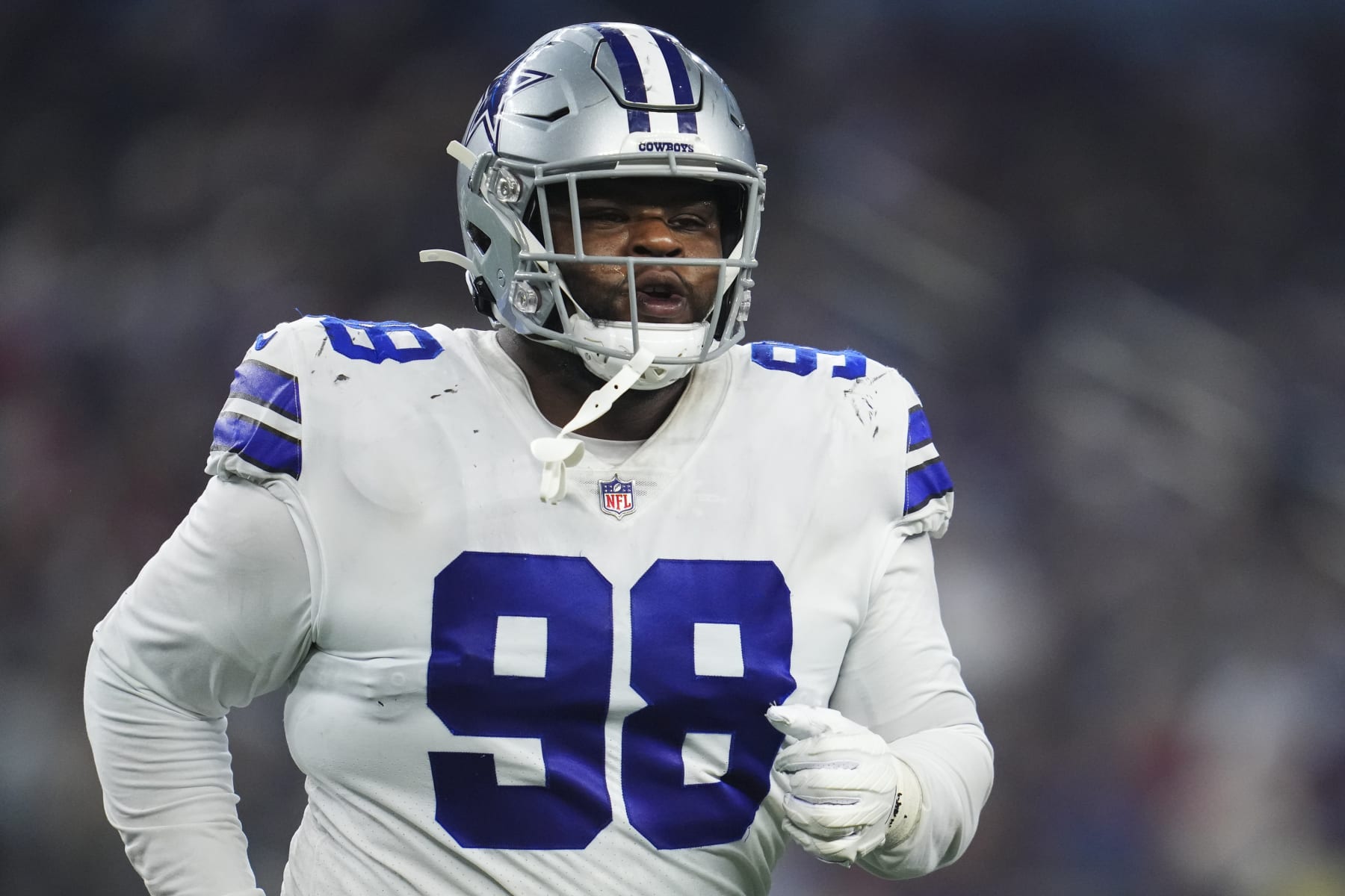 ARLINGTON, TX - SEPTEMBER 11: Quinton Bohanna #98 of the Dallas Cowboys runs off of the field against the Tampa Bay Buccaneers at AT&T Stadium on September 11, 2022 in Arlington, TX. (Photo by Cooper Neill/Getty Images)