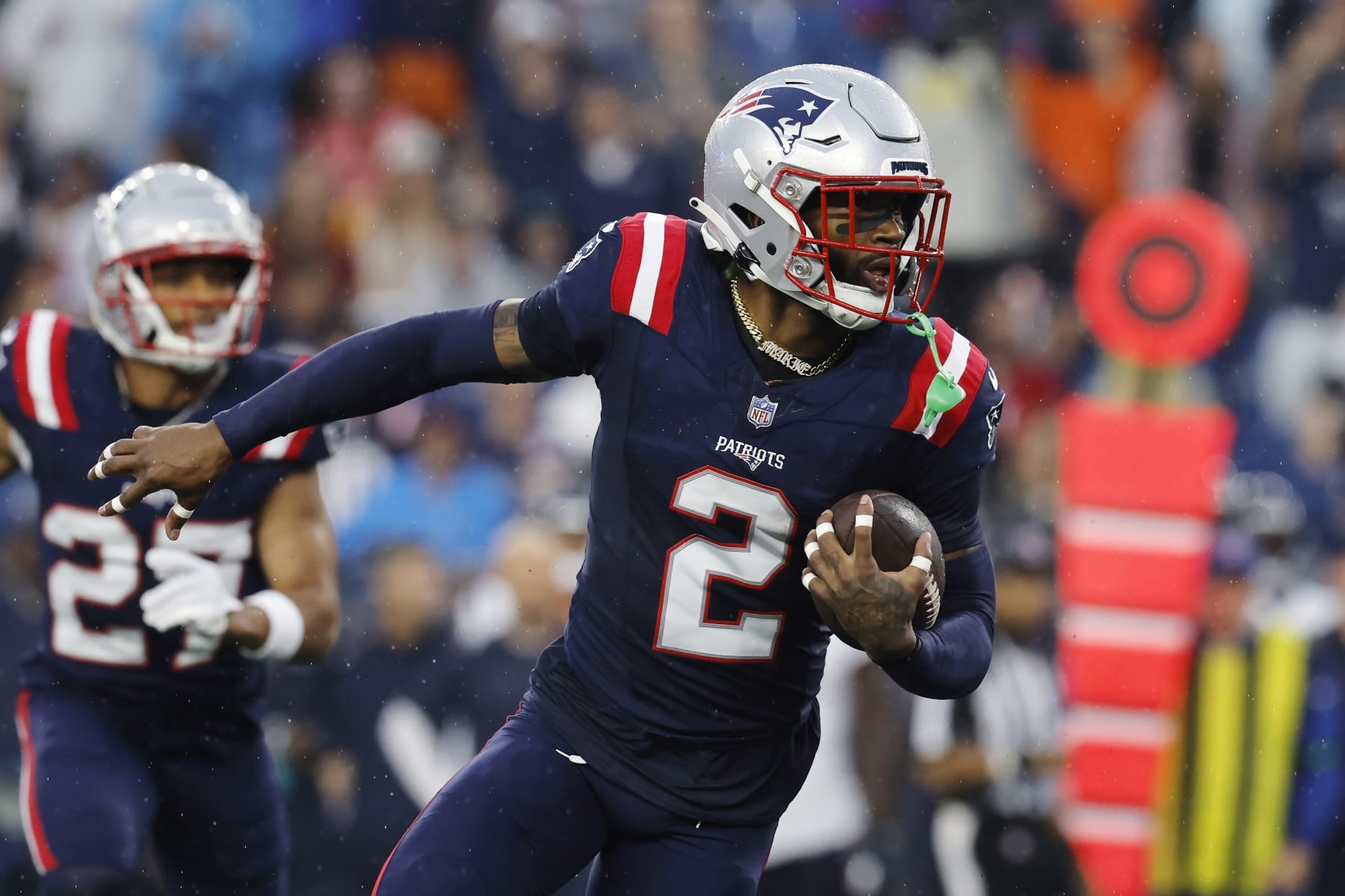 New England Patriots cornerback Jalen Mills plays against the Houston Texans during the first half of an NFL preseason football game, Thursday, Aug. 10, 2023, in Foxborough, Mass. (AP Photo/Michael Dwyer)