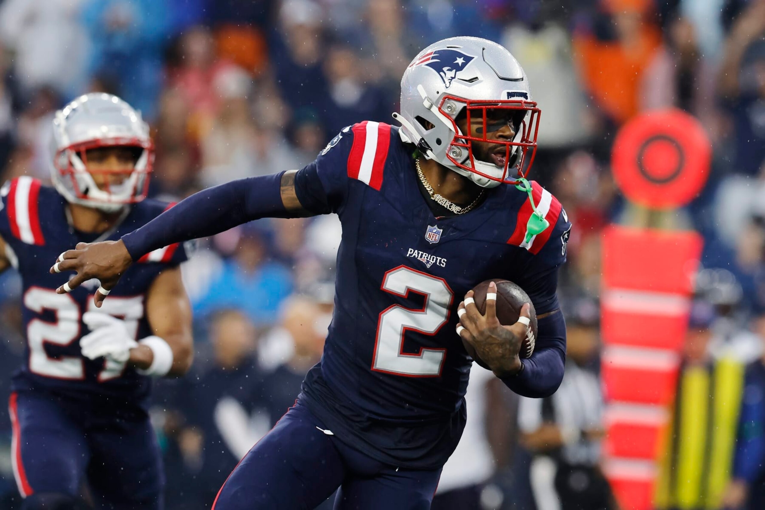 New England Patriots cornerback Jalen Mills plays against the Houston Texans during the first half of an NFL preseason football game, Thursday, Aug. 10, 2023, in Foxborough, Mass. (AP Photo/Michael Dwyer)