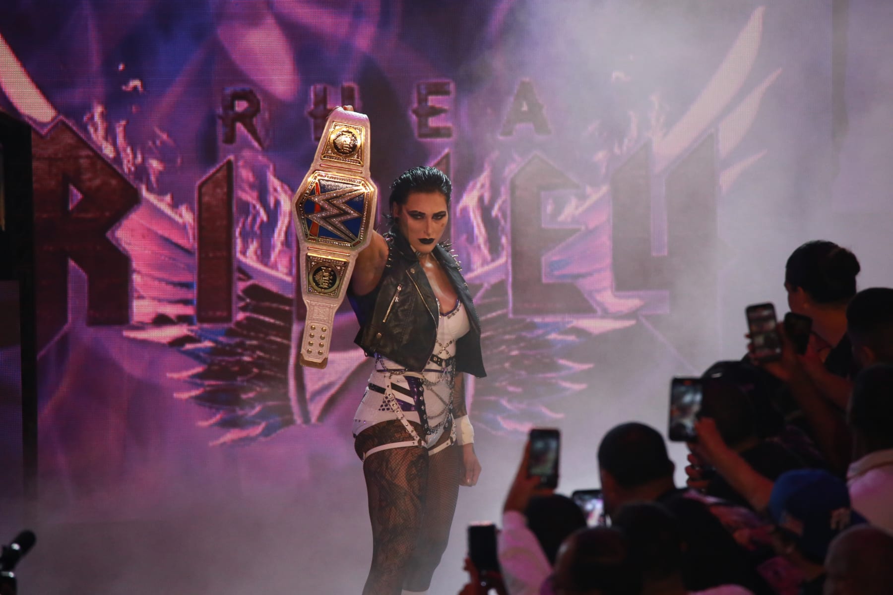 SAN JUAN, PUERTO RICO - MAY 06: Rhea Ripley enters the ring during the WWE Backlash at Coliseo de Puerto Rico José Miguel Agrelot on May 06, 2023 in San Juan, Puerto Rico.(Photo by Gladys Vega/ Getty Images)