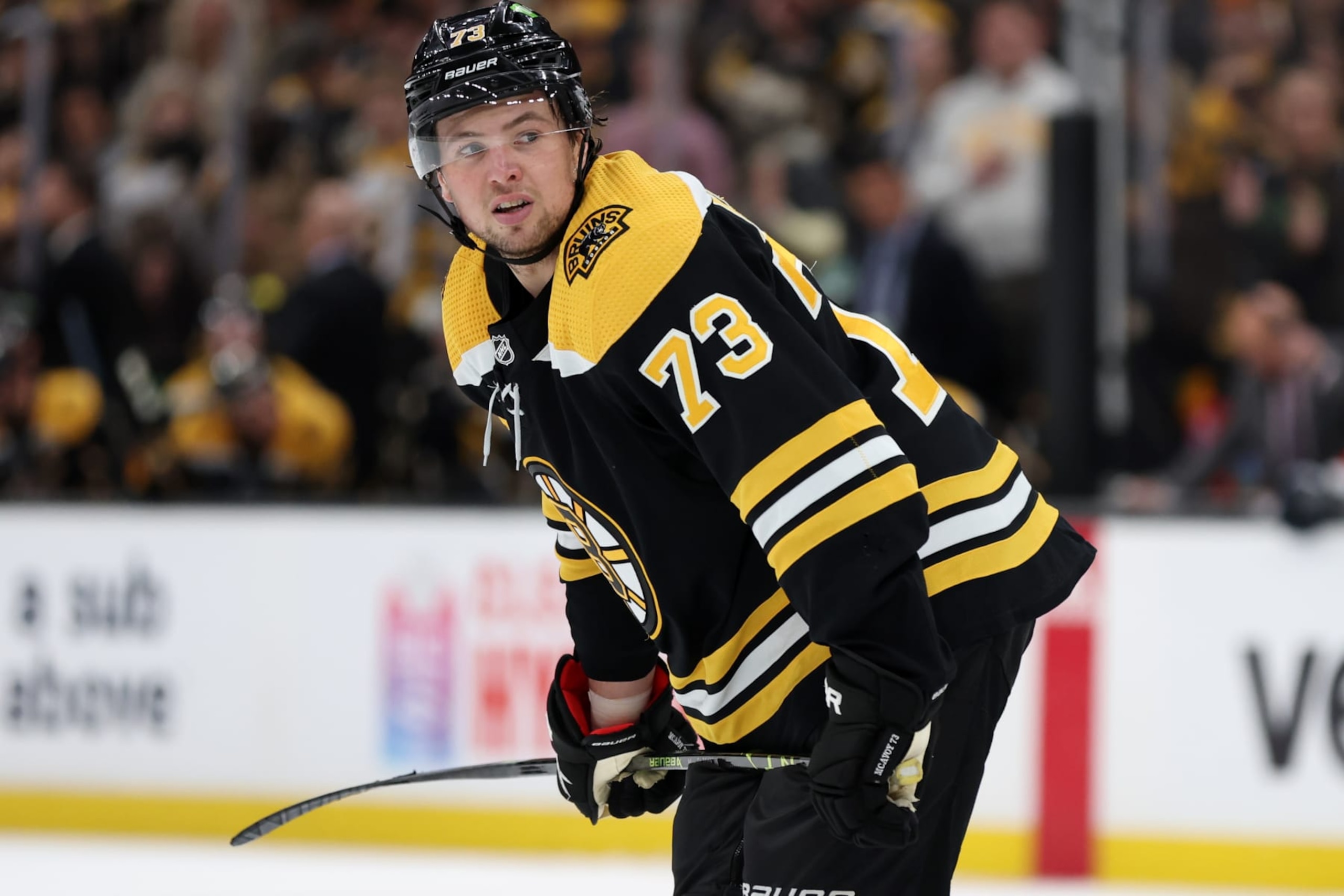 BOSTON, MASSACHUSETTS - APRIL 30: Charlie McAvoy #73 of the Boston Bruins looks on during the third period against the Florida Panthers in Game Seven of the First Round of the 2023 Stanley Cup Playoffs at TD Garden on April 30, 2023 in Boston, Massachusetts. (Photo by Maddie Meyer/Getty Images) BOSTON, MASSACHUSETTS - APRIL 30: Charlie McAvoy #73 of the Boston Bruins looks on during the third period against the Florida Panthers in Game Seven of the First Round of the 2023 Stanley Cup Playoffs at TD Garden on April 30, 2023 in Boston, Massachusetts. (Photo by Maddie Meyer/Getty Images)