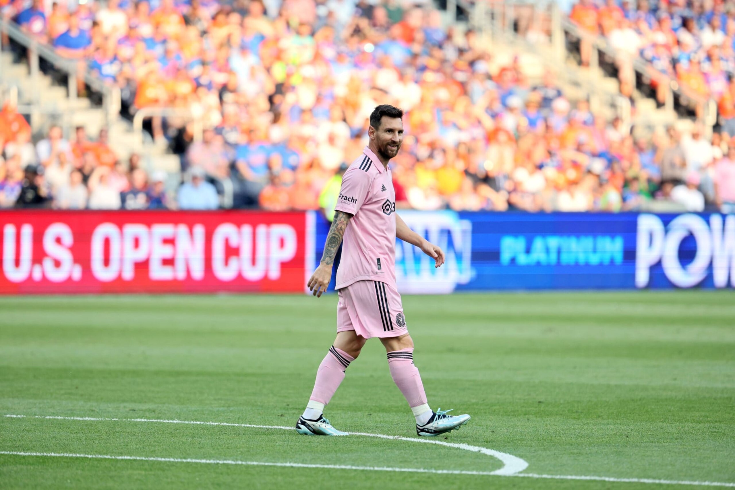 CINCINNATI, OHIO - AUGUST 23: Lionel Messi #10 of Inter Miami CF looks on against the FC Cincinnati during the first half in the 2023 U.S. Open Cup semifinal match at TQL Stadium on August 23, 2023 in Cincinnati, Ohio. (Photo by Andy Lyons/Getty Images)