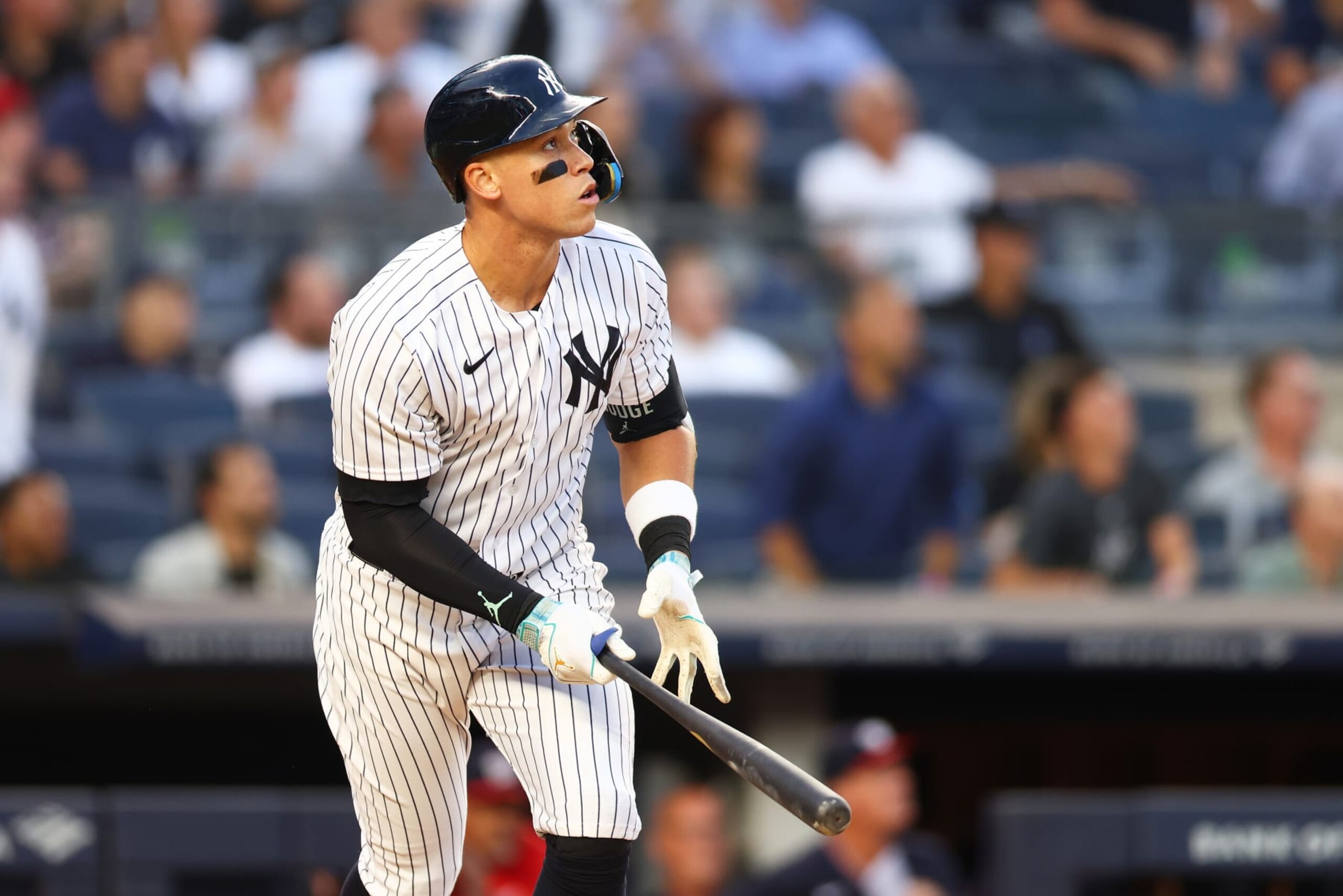 NEW YORK, NEW YORK - AUGUST 23: Aaron Judge #99 of the New York Yankees hits a home run in the first inning against the Washington Nationals at Yankee Stadium on August 23, 2023 in the Bronx borough of New York City. (Photo by Mike Stobe/Getty Images) NEW YORK, NEW YORK - AUGUST 23: Aaron Judge #99 of the New York Yankees hits a home run in the first inning against the Washington Nationals at Yankee Stadium on August 23, 2023 in the Bronx borough of New York City. (Photo by Mike Stobe/Getty Images)