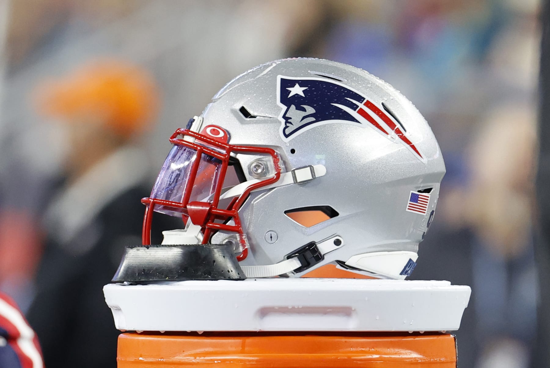 FOXBOROUGH, MA - AUGUST 10: Patriots helmet during a preseason game between the New England Patriots and the Houston Texans on August 10, 2023, at Gillette Stadium in Foxborough, Massachusetts. (Photo by Fred Kfoury III/Icon Sportswire via Getty Images)
