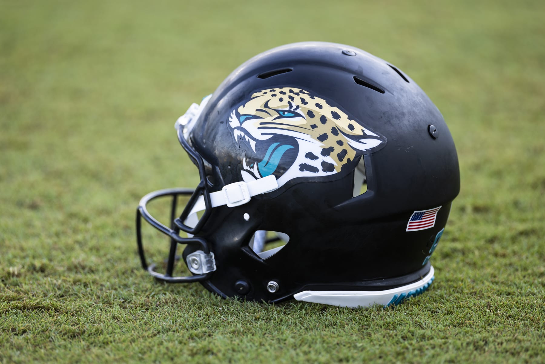 JACKSONVILLE, FLORIDA - AUGUST 03: A Jacksonville Jaguars helmet is seen during Training Camp at Miller Electric Center on August 03, 2023 in Jacksonville, Florida. (Photo by James Gilbert/Getty Images)