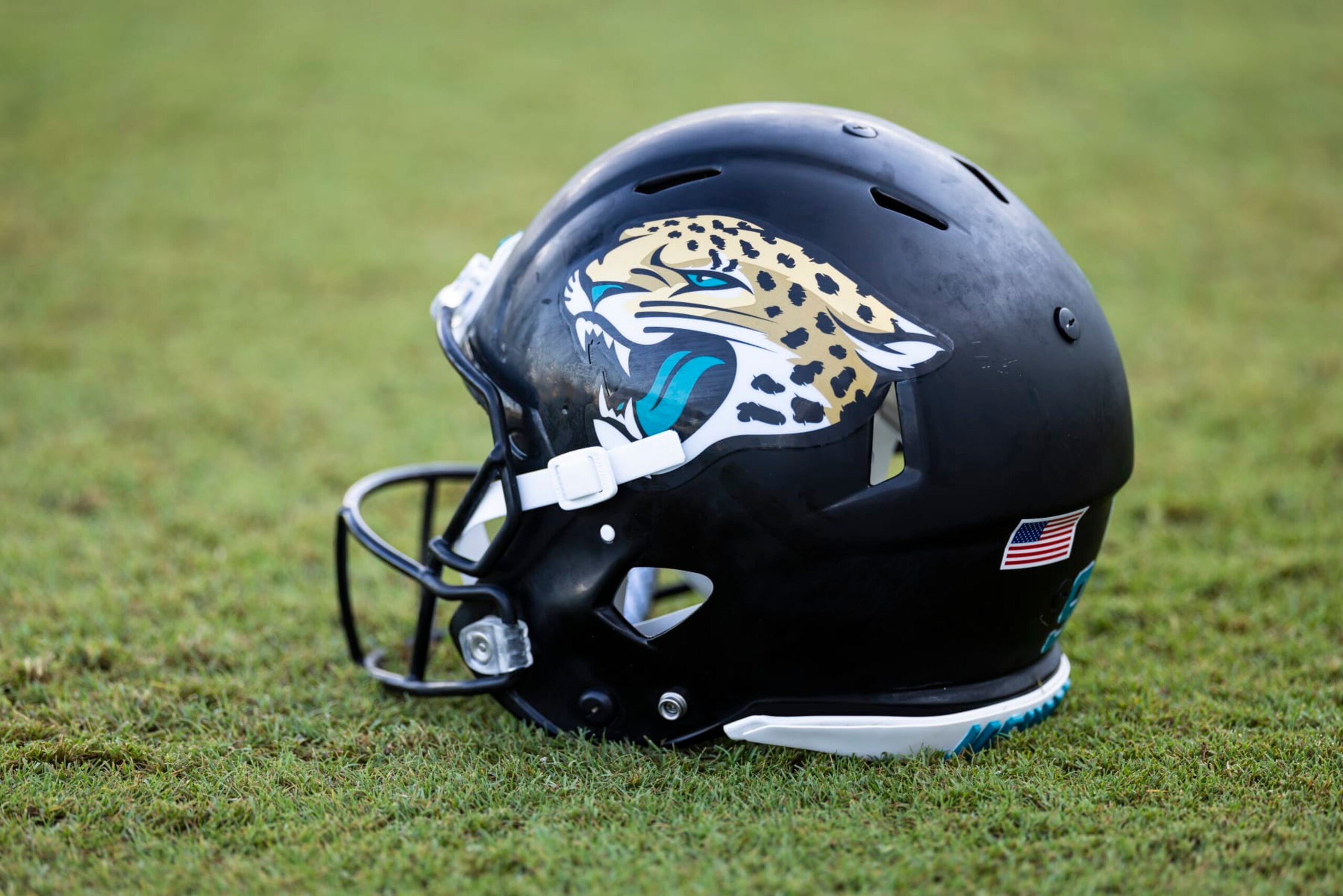 JACKSONVILLE, FLORIDA - AUGUST 03: A Jacksonville Jaguars helmet is seen during Training Camp at Miller Electric Center on August 03, 2023 in Jacksonville, Florida. (Photo by James Gilbert/Getty Images)