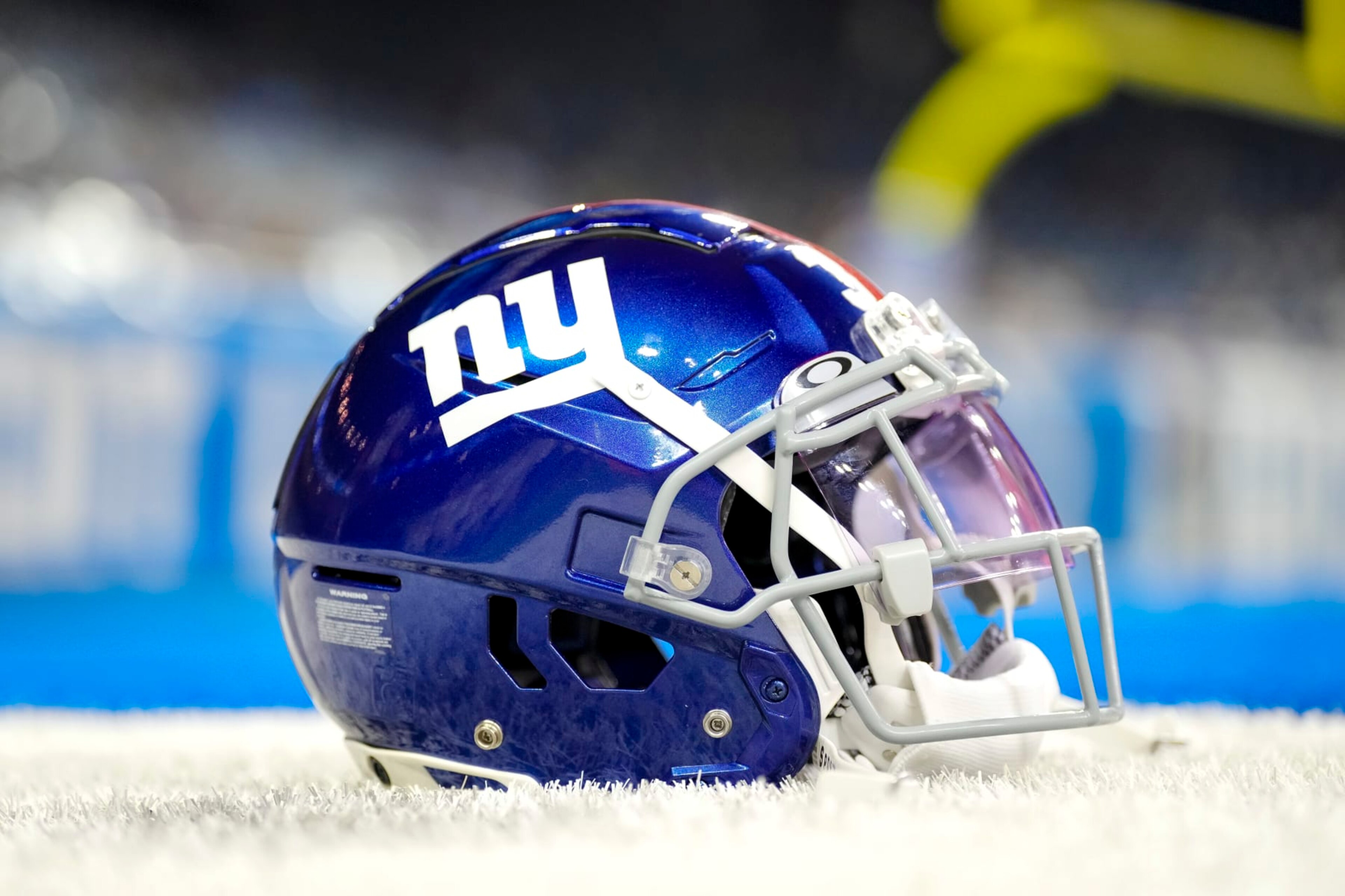 DETROIT, MICHIGAN - AUGUST 11: The New York Giants helmet is pictured before the preseason game against the Detroit Lions at Ford Field on August 11, 2023 in Detroit, Michigan. (Photo by Nic Antaya/Getty Images) DETROIT, MICHIGAN - AUGUST 11: The New York Giants helmet is pictured before the preseason game against the Detroit Lions at Ford Field on August 11, 2023 in Detroit, Michigan. (Photo by Nic Antaya/Getty Images)