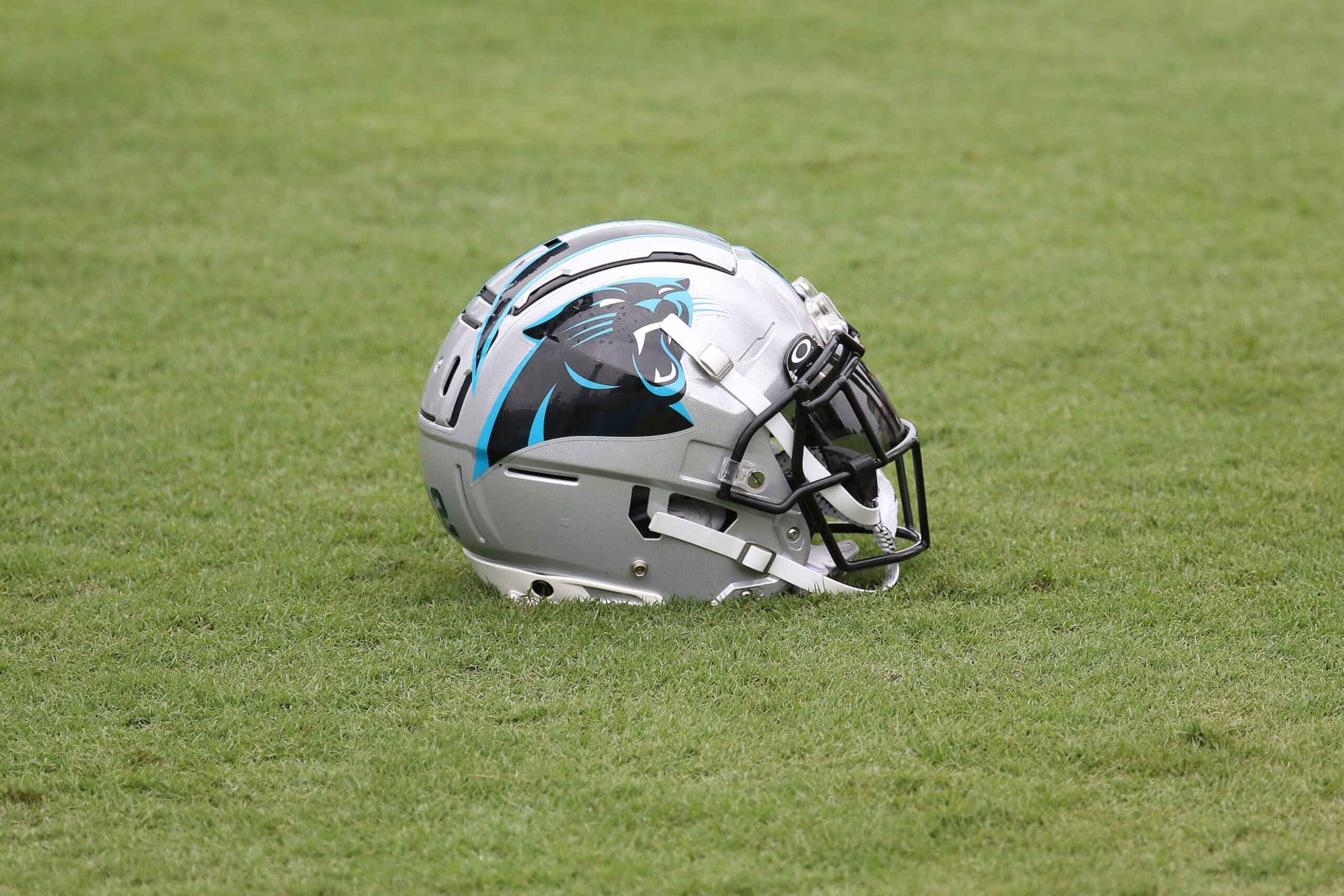 SPARTANBURG, SC - JULY 29: A Panthers helmet during the NFL Carolina Panthers training camp on July 29, 2023, at Wofford College campus in Spartanburg, S.C. (Photo by John Byrum/Icon Sportswire via Getty Images)