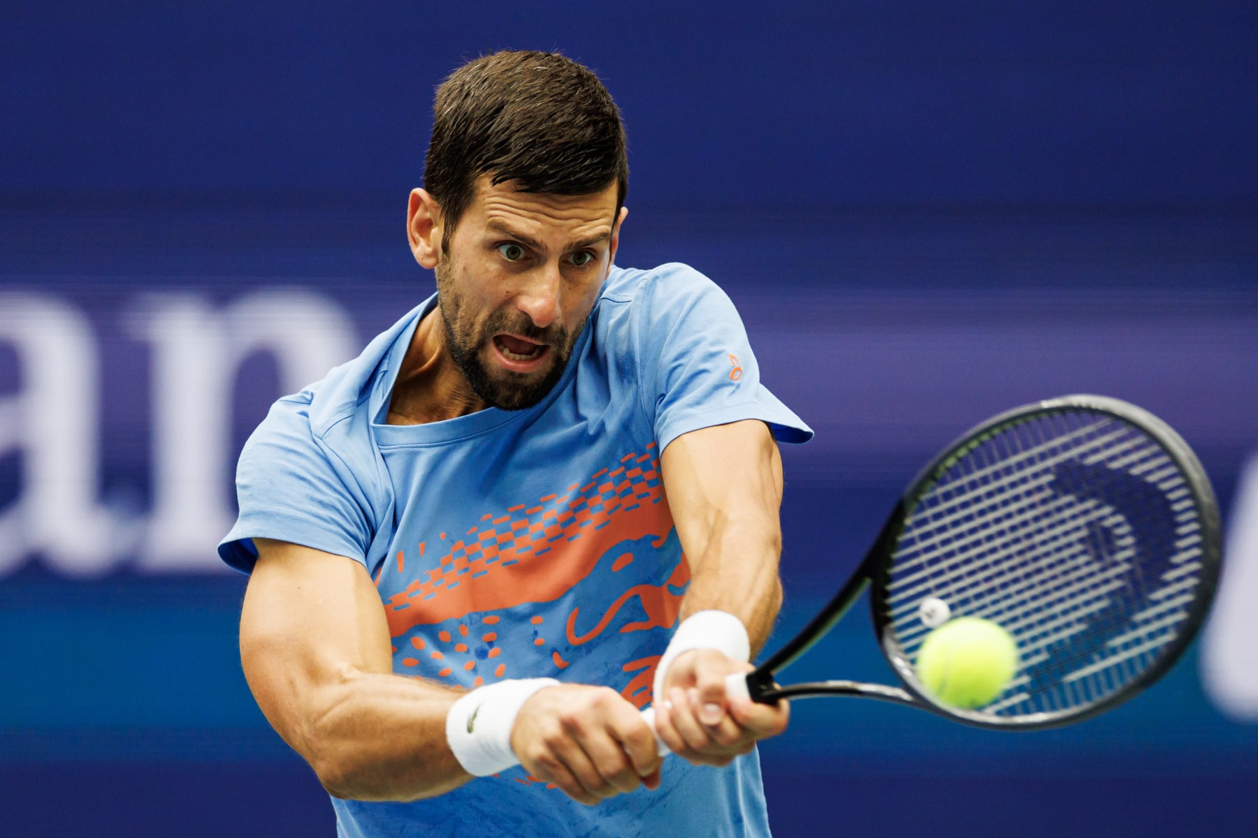 NEW YORK, NEW YORK - AUGUST 25: Novak Djokovic of Serbia practices before the start of the US Open at the USTA Billie Jean King National Tennis Center on August 25, 2023 in New York City. (Photo by Frey/TPN/Getty Images)