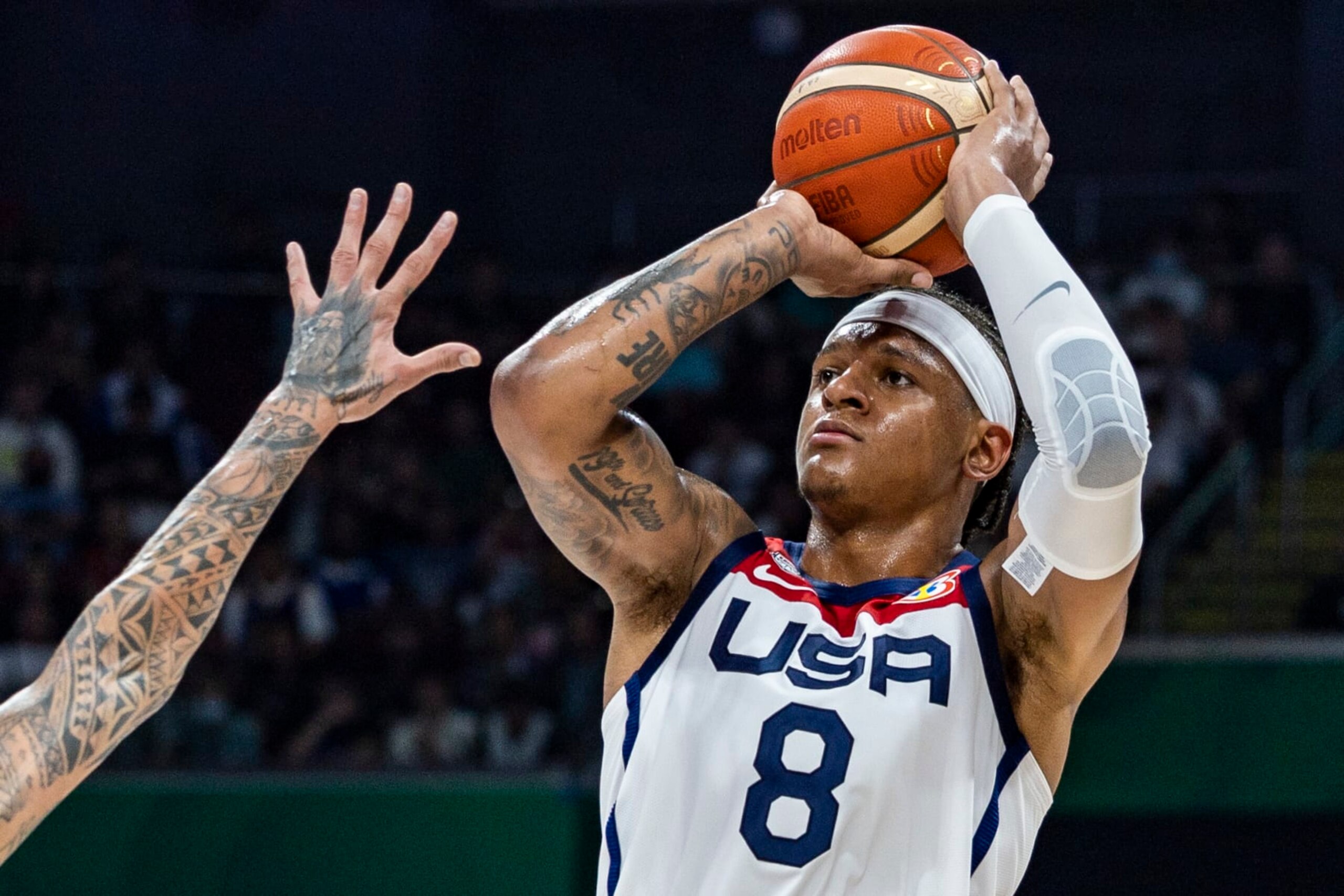 MANILA, PHILIPPINES - AUGUST 26: Paolo Banchero #8 of USA shoots the ball during the FIBA Basketball World Cup Group C game between United States and New Zealand at Mall of Asia Arena on August 26, 2023 in Pasay, Metro Manila, Philippines. (Photo by Ezra Acayan/Getty Images)
