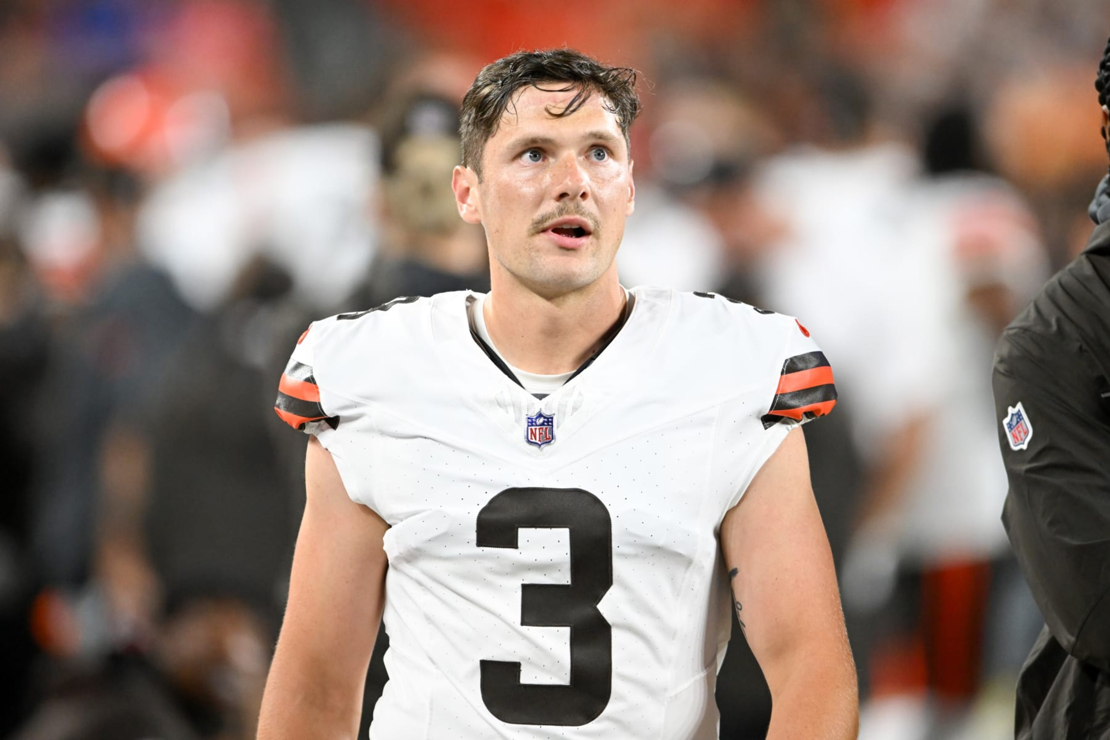 CLEVELAND, OHIO - AUGUST 11: Cade York #3 of the Cleveland Browns looks on during the second half of a preseason game against the Washington Commanders at Cleveland Browns Stadium on August 11, 2023 in Cleveland, Ohio. (Photo by Nick Cammett/Diamond Images via Getty Images) CLEVELAND, OHIO - AUGUST 11: Cade York #3 of the Cleveland Browns looks on during the second half of a preseason game against the Washington Commanders at Cleveland Browns Stadium on August 11, 2023 in Cleveland, Ohio. (Photo by Nick Cammett/Diamond Images via Getty Images)