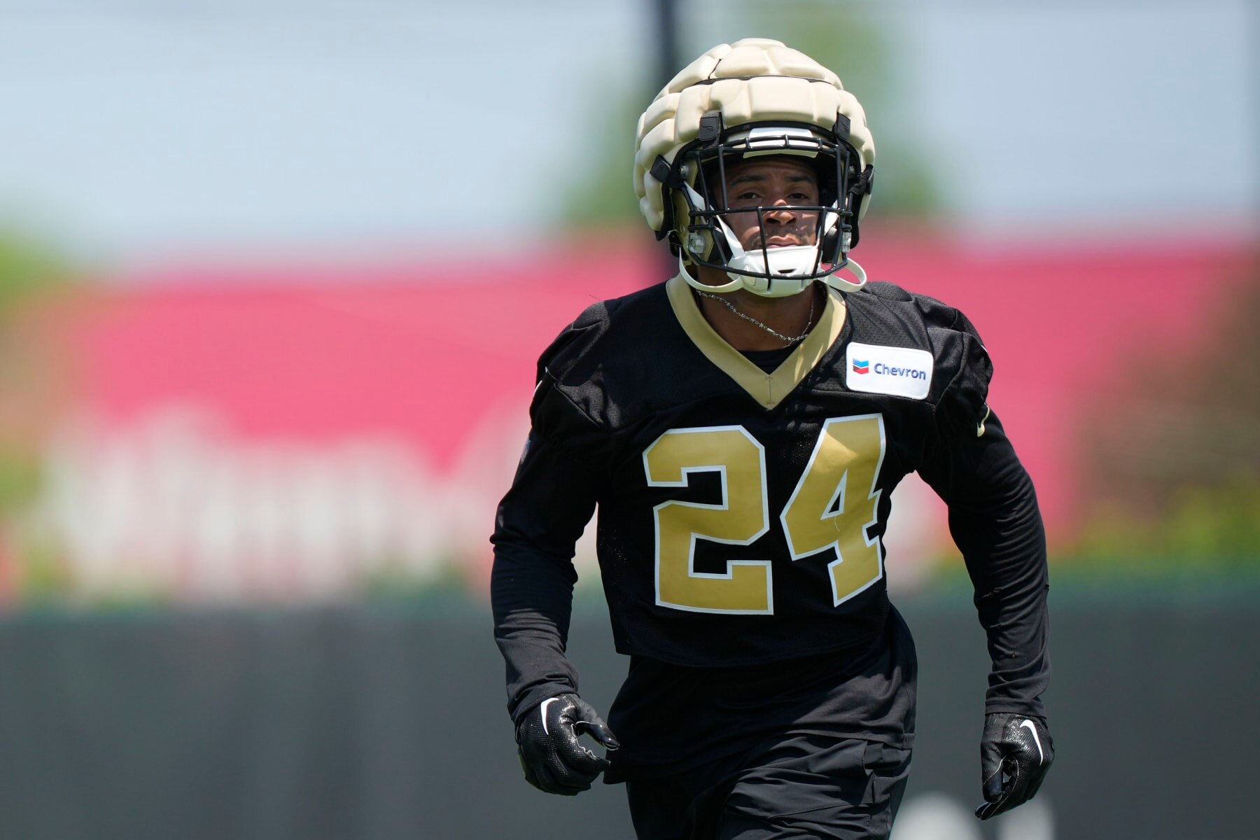 New Orleans Saints safety Johnathan Abram (24) works out during an NFL football practice in Metairie, La., Tuesday, May 23, 2023. (AP Photo/Gerald Herbert)