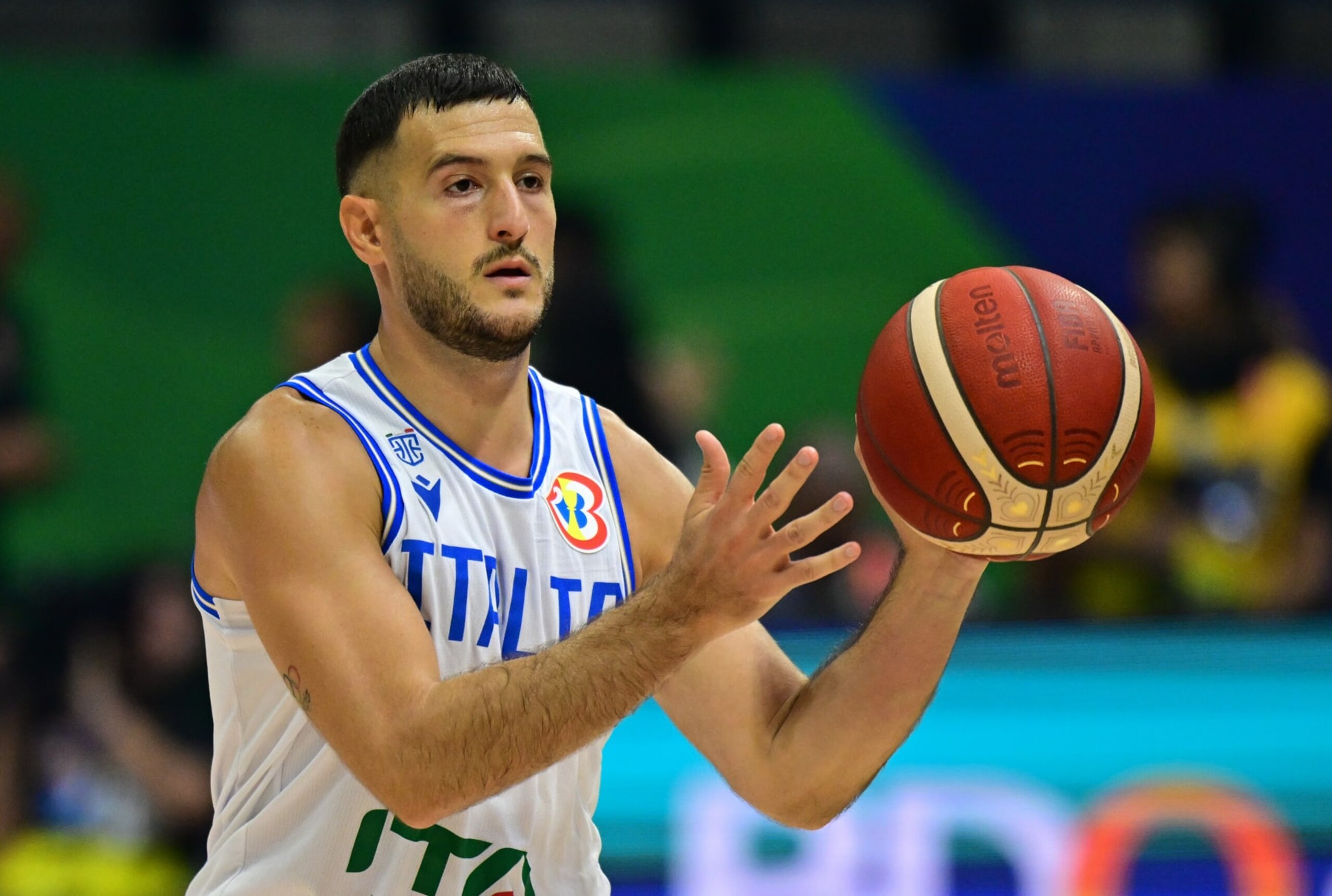 QUEZON CITY, LUZON, PHILIPPINES - 2023/08/27: Marco Spissu of the Italy men basketball team is seen during the FIBA Men's Basketball World Cup 2023 match between Italy and Dominican Republic held at the Araneta Coliseum in Quezon City.
Final score Italy 82:87 Dominican Republic. (Photo by Luis Veniegra/SOPA Images/LightRocket via Getty Images) QUEZON CITY, LUZON, PHILIPPINES - 2023/08/27: Marco Spissu of the Italy men basketball team is seen during the FIBA Men's Basketball World Cup 2023 match between Italy and Dominican Republic held at the Araneta Coliseum in Quezon City.
Final score Italy 82:87 Dominican Republic. (Photo by Luis Veniegra/SOPA Images/LightRocket via Getty Images)