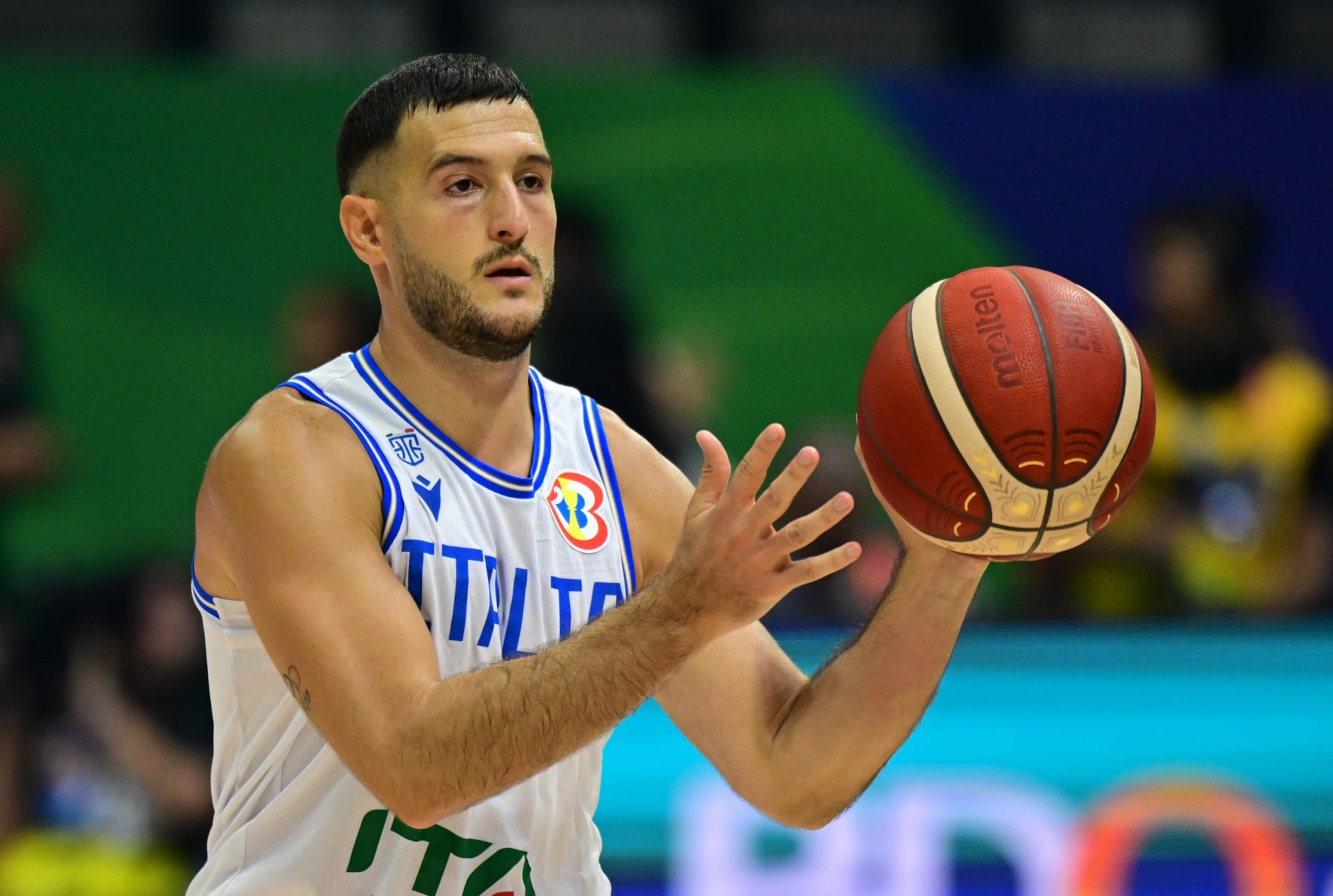 QUEZON CITY, LUZON, PHILIPPINES - 2023/08/27: Marco Spissu of the Italy men basketball team is seen during the FIBA Men's Basketball World Cup 2023 match between Italy and Dominican Republic held at the Araneta Coliseum in Quezon City.
Final score Italy 82:87 Dominican Republic. (Photo by Luis Veniegra/SOPA Images/LightRocket via Getty Images)
