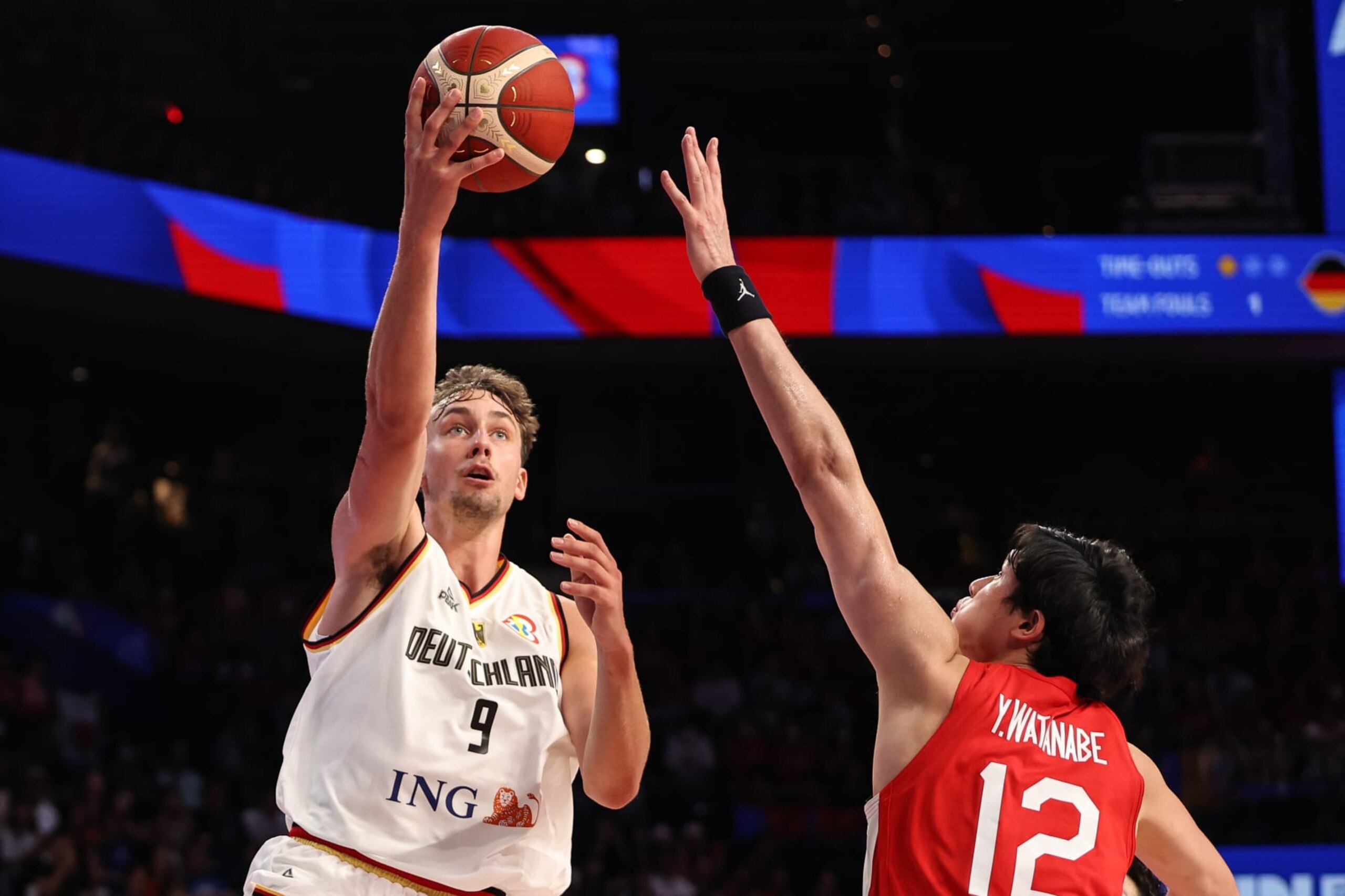 OKINAWA, JAPAN - AUGUST 25: Franz Wagner #9 of Germany drives to the basket against Yuta Watanabe #12 of Japan during the FIBA World Cup Group E game between Germany and Japan at Okinawa Arena on August 25, 2023 in Okinawa, Japan. (Photo by Takashi Aoyama/Getty Images) OKINAWA, JAPAN - AUGUST 25: Franz Wagner #9 of Germany drives to the basket against Yuta Watanabe #12 of Japan during the FIBA World Cup Group E game between Germany and Japan at Okinawa Arena on August 25, 2023 in Okinawa, Japan. (Photo by Takashi Aoyama/Getty Images)
