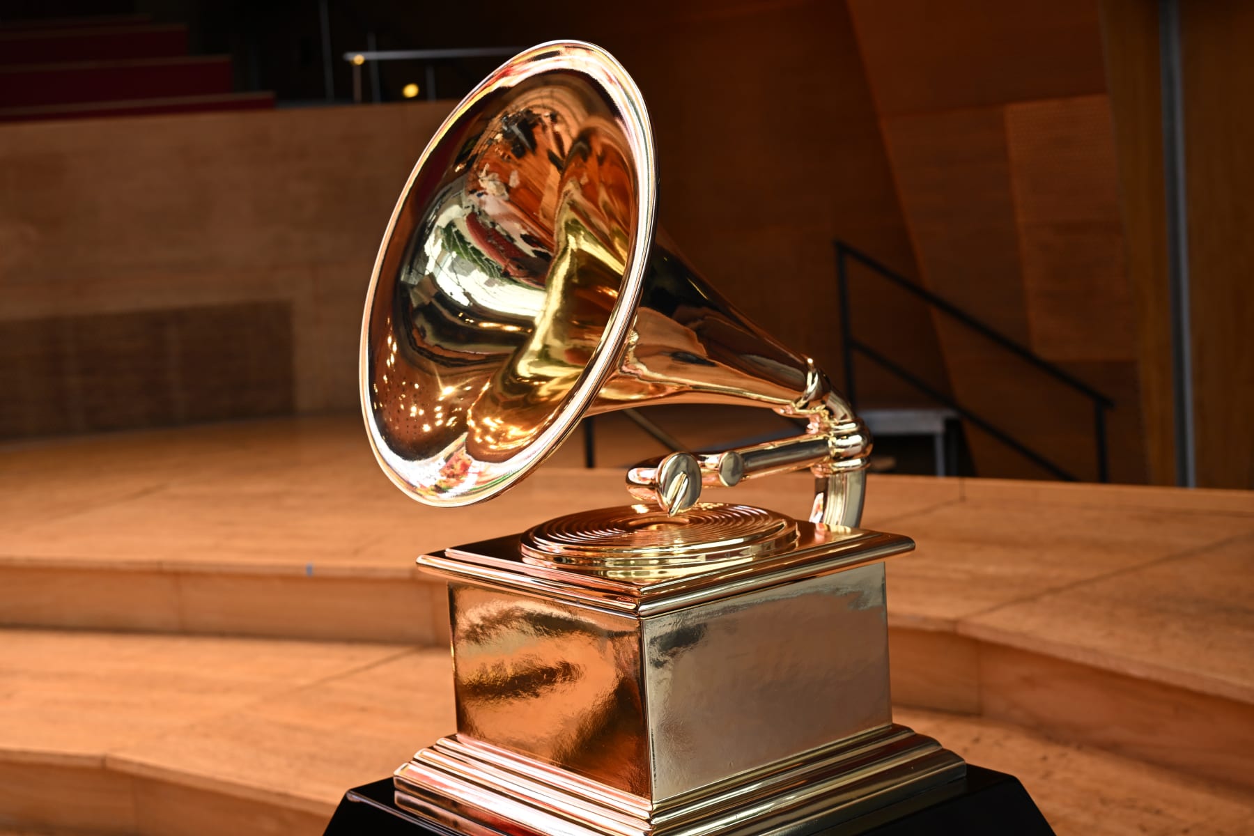 CHICAGO, ILLINOIS - AUGUST 08: A view of a GRAMMY statue on stage during GRAMMY Legacies and Looking Ahead at Jay Pritzker Pavilion on August 08, 2022 in Chicago, Illinois. (Photo by Daniel Boczarski/Getty Images for The Recording Academy)