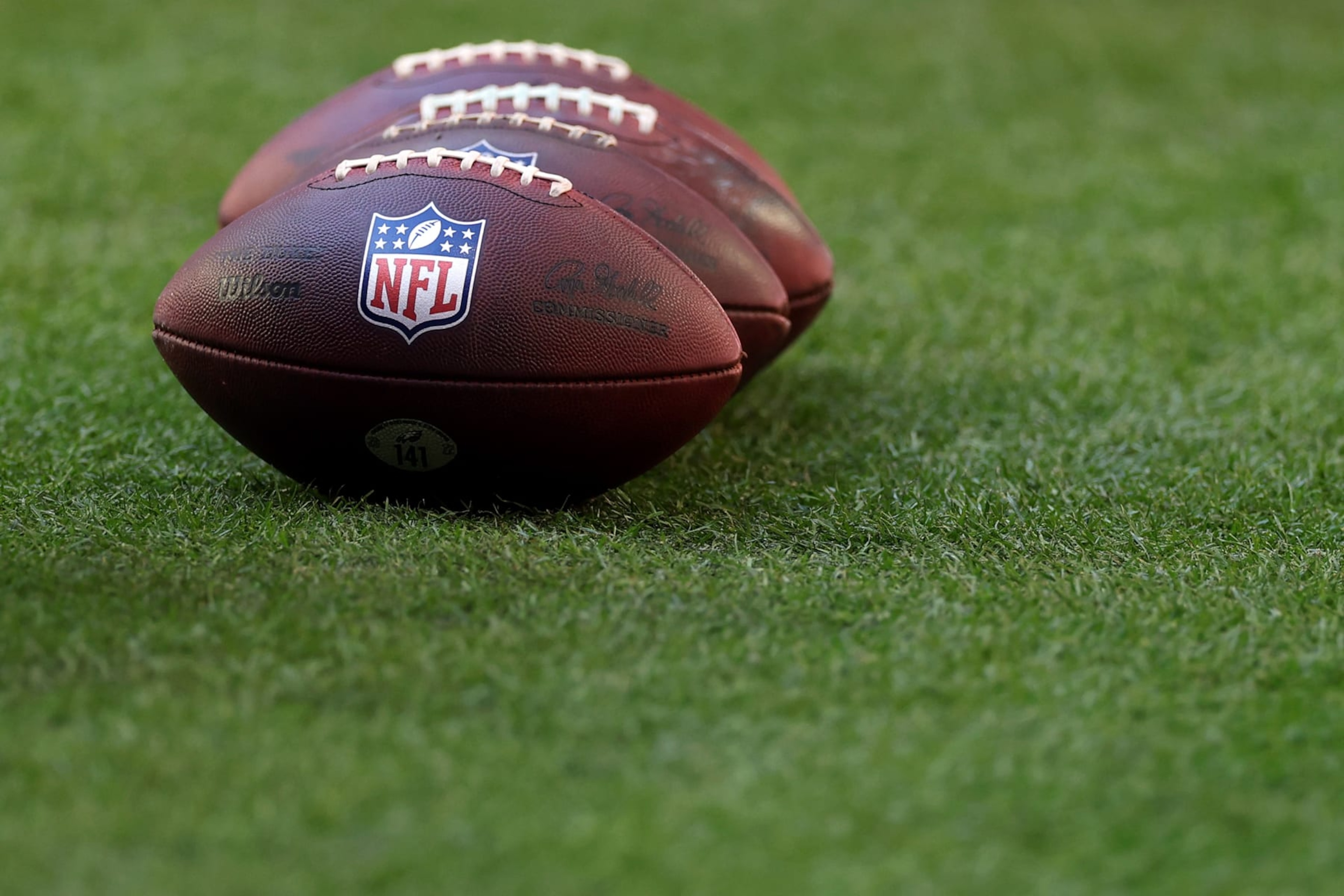 GLENDALE, ARIZONA - FEBRUARY 12: NFL footballs are seen on the field before Super Bowl LVII between the Kansas City Chiefs and the Philadelphia Eagles at State Farm Stadium on February 12, 2023 in Glendale, Arizona. (Photo by Christian Petersen/Getty Images)