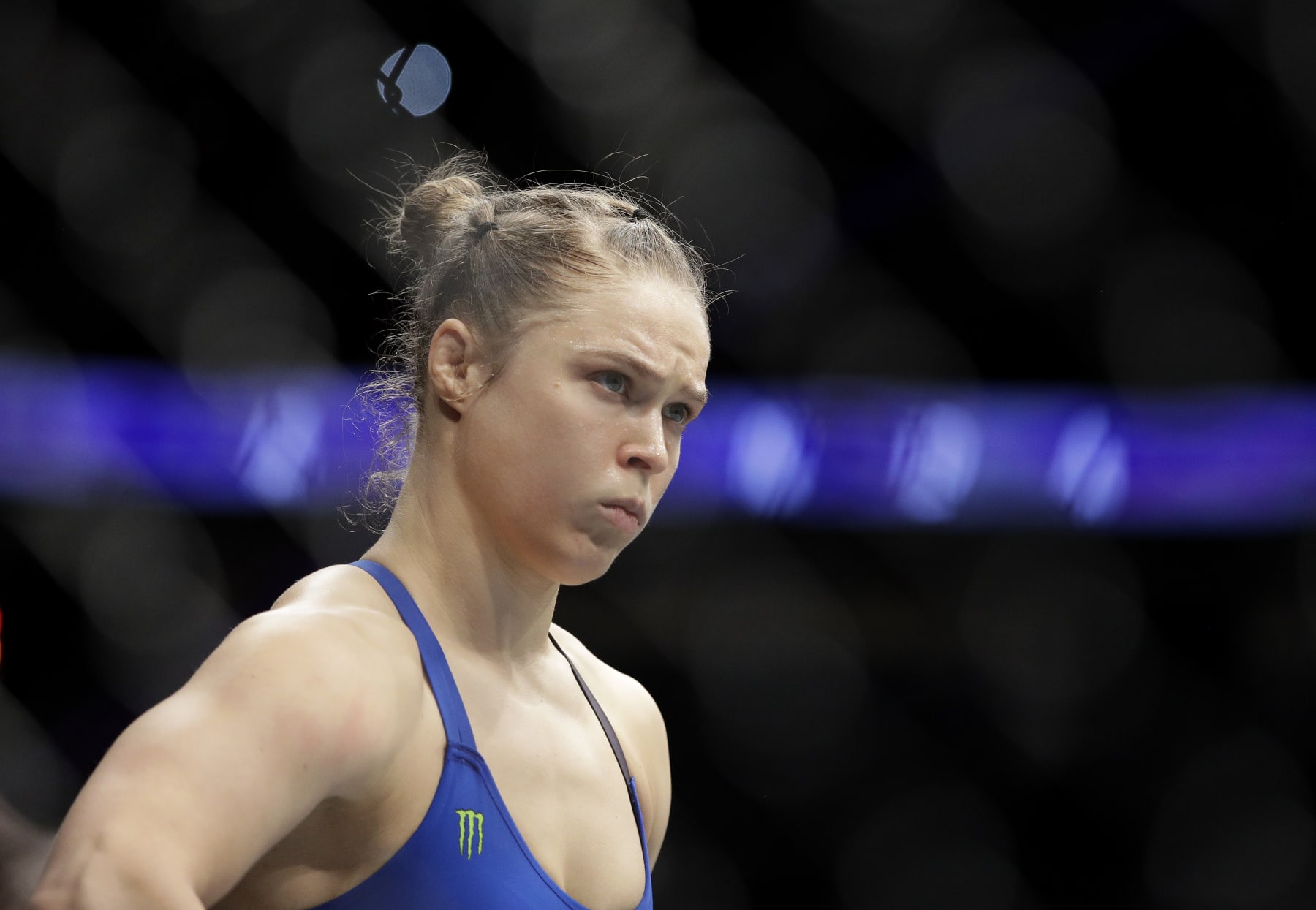 Ronda Rousey before her women's bantamweight championship mixed martial arts bout with Amanda Nunes at UFC 207, Friday, Dec. 30, 2016, in Las Vegas. (AP Photo/John Locher)