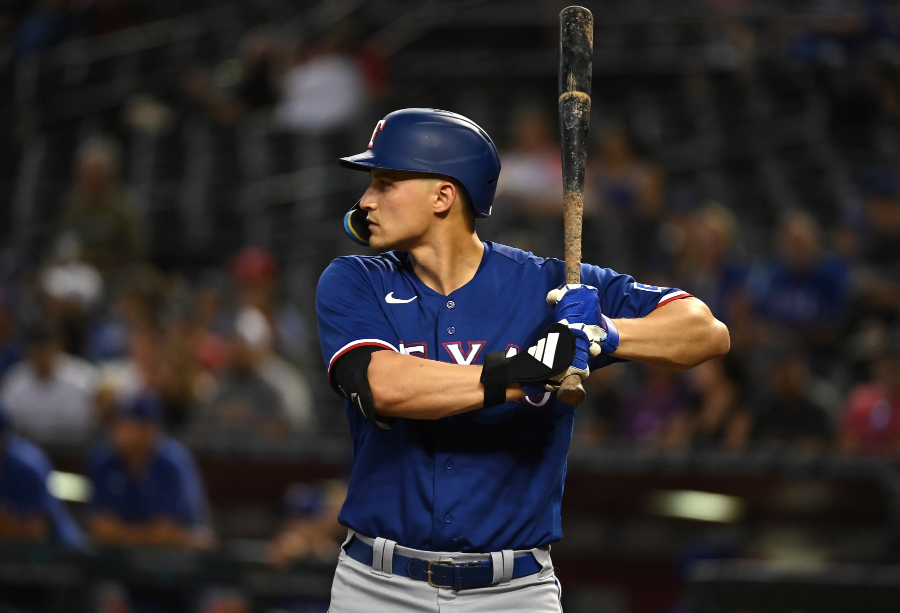 PHOENIX, ARIZONA - AUGUST 22: Corey Seager #5 of the Texas Rangers gets ready in the batters box against the Arizona Diamondbacks at Chase Field on August 22, 2023 in Phoenix, Arizona. (Photo by Norm Hall/Getty Images)