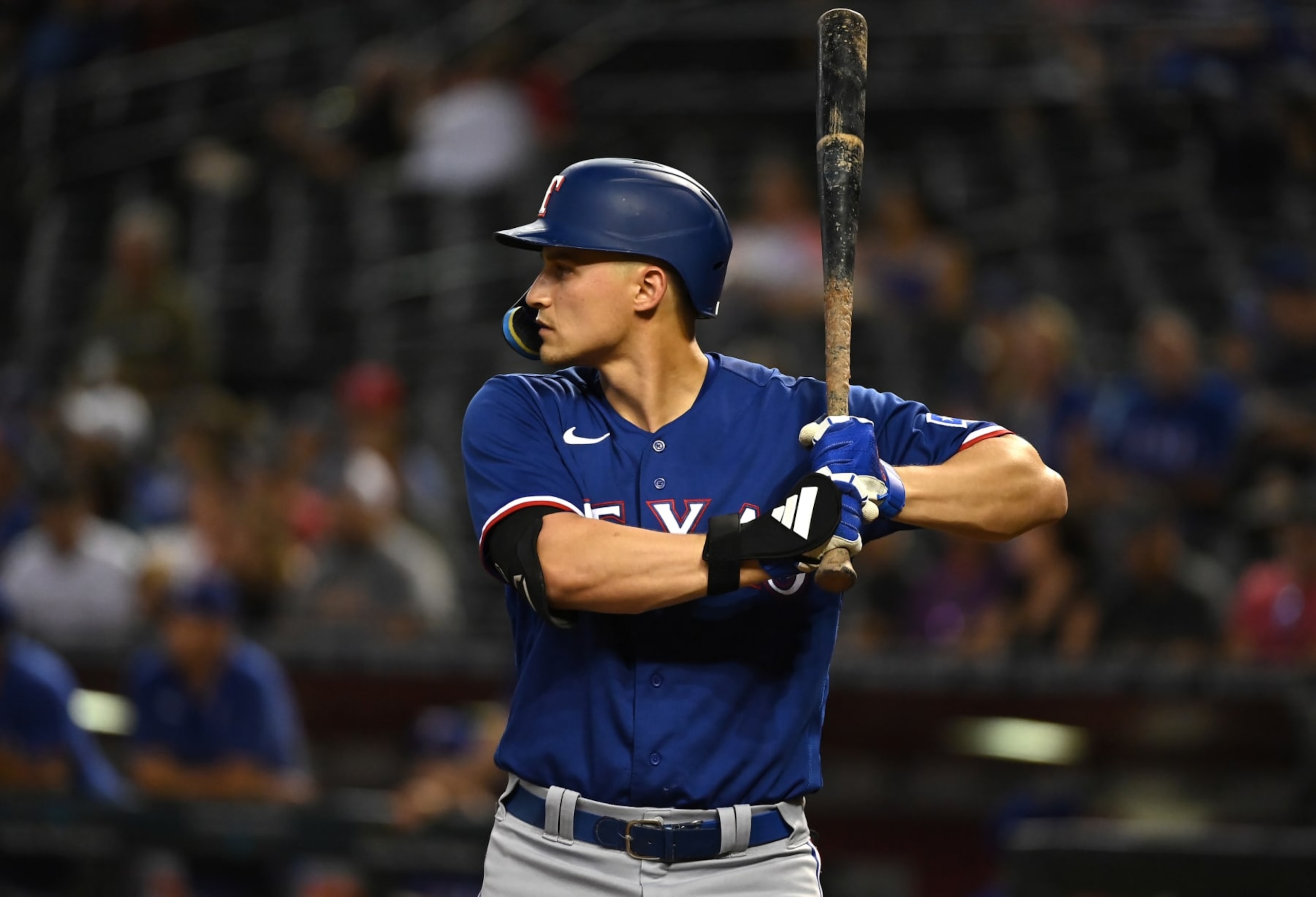 PHOENIX, ARIZONA - AUGUST 22: Corey Seager #5 of the Texas Rangers gets ready in the batters box against the Arizona Diamondbacks at Chase Field on August 22, 2023 in Phoenix, Arizona. (Photo by Norm Hall/Getty Images)