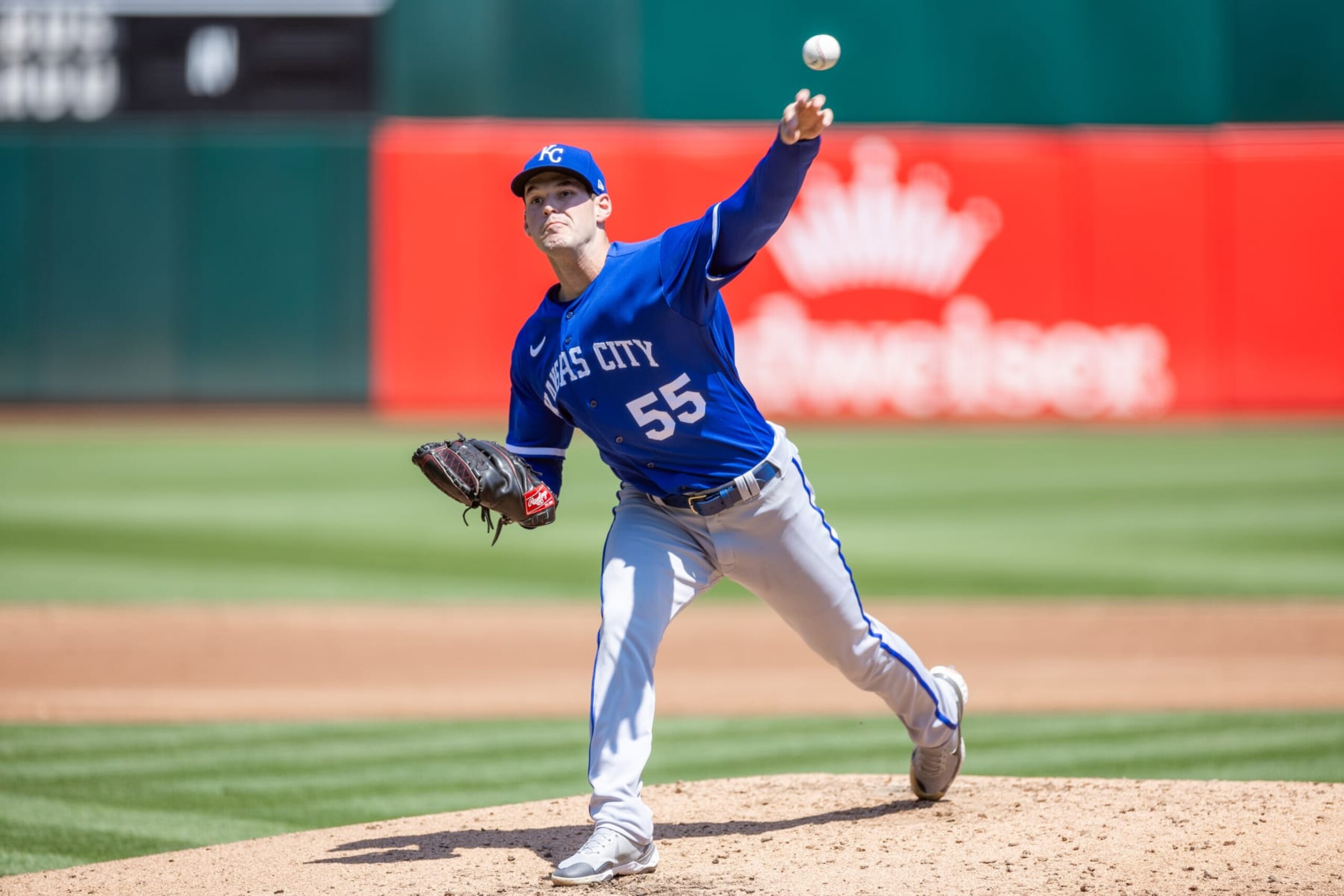 OAKLAND, CA - AUGUST 23: Kansas City Royals Pitcher Cole Ragans (55) throws a pitch during the MLB professional baseball game between the Kansas City Royals and the Oakland Athletics on August 23, 2023 at RingCentral Coliseum in Oakland, CA. (Photo by Bob Kupbens/Icon Sportswire via Getty Images) OAKLAND, CA - AUGUST 23: Kansas City Royals Pitcher Cole Ragans (55) throws a pitch during the MLB professional baseball game between the Kansas City Royals and the Oakland Athletics on August 23, 2023 at RingCentral Coliseum in Oakland, CA. (Photo by Bob Kupbens/Icon Sportswire via Getty Images)
