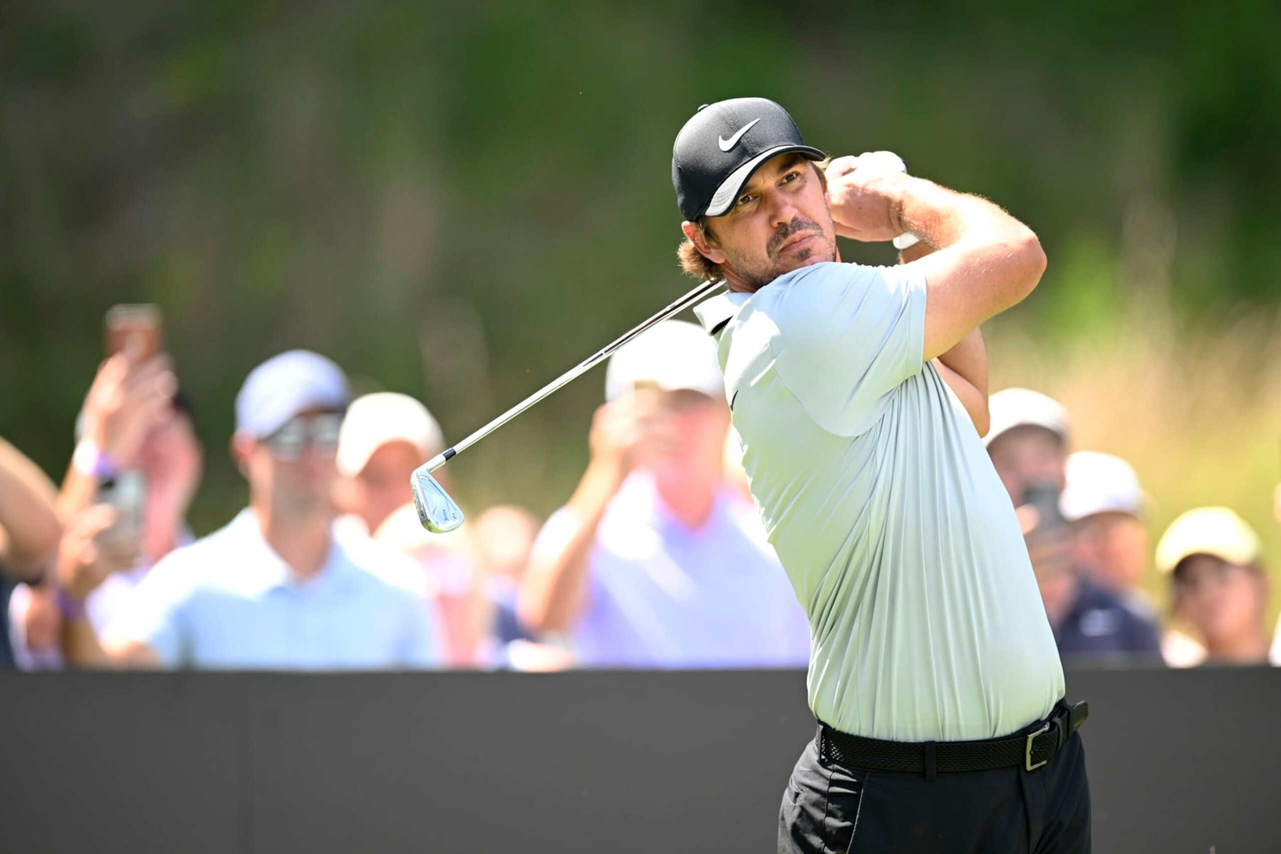 WHITE SULPHUR SPRINGS, WEST VIRGINIA - AUGUST 05: Brooks Koepka of the United States plays his shot from the seventh tee box during day two of the LIV Golf Invitational - Greenbrier at The Old White Course on August 05, 2023 in White Sulphur Springs, West Virginia. (Photo by Eakin Howard/Getty Images)