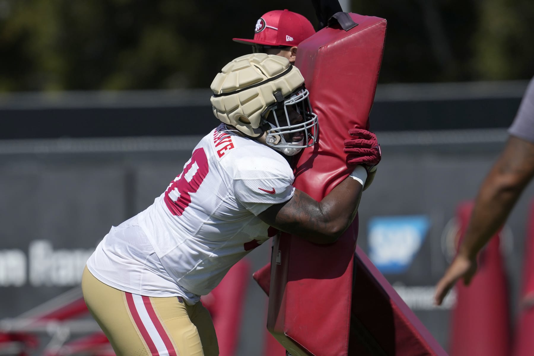 San Francisco 49ers' Javon Hargrave takes part in drills during the NFL team's football training camp in Santa Clara, Calif., Monday, July 31, 2023. (AP Photo/Jeff Chiu)