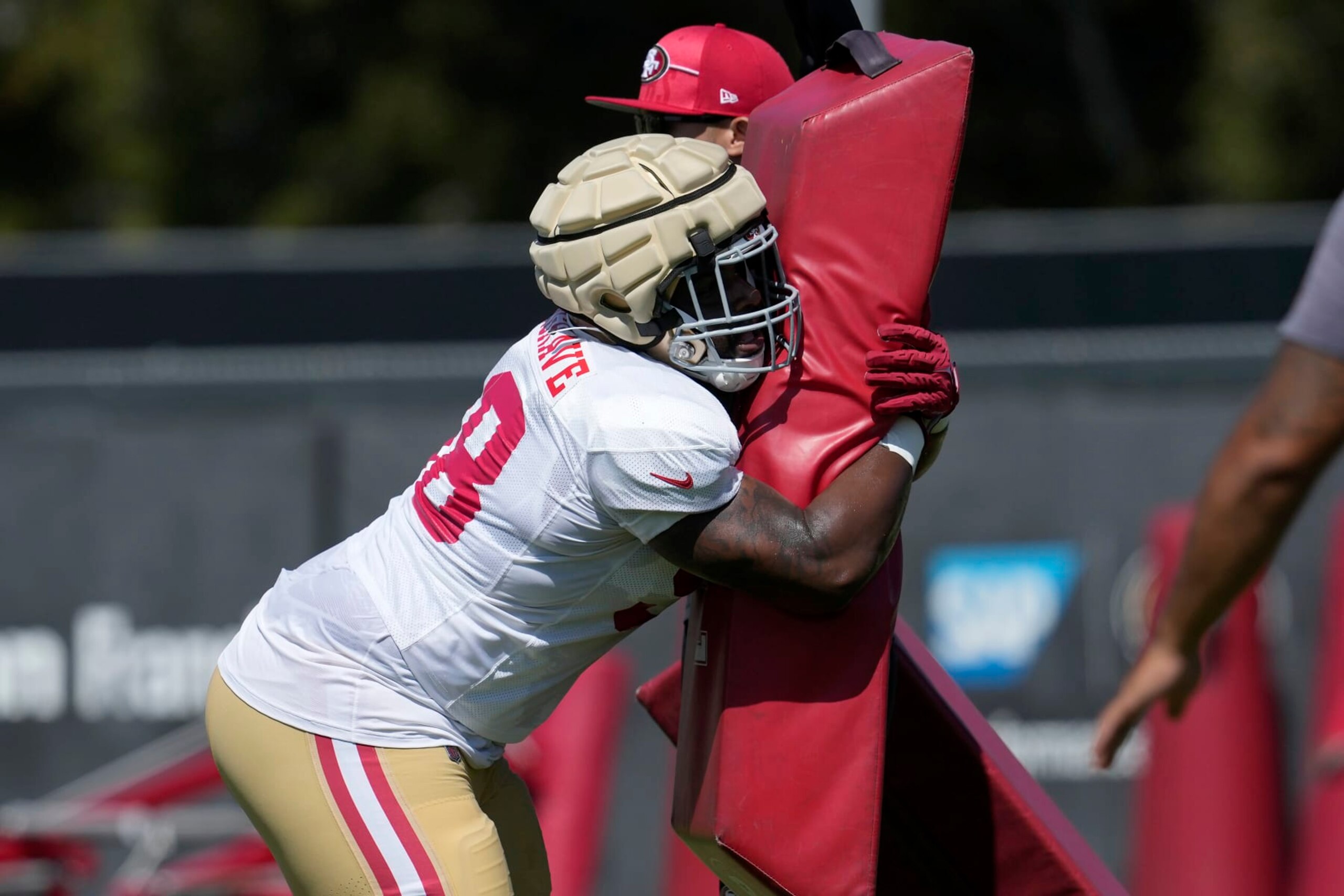 San Francisco 49ers' Javon Hargrave takes part in drills during the NFL team's football training camp in Santa Clara, Calif., Monday, July 31, 2023. (AP Photo/Jeff Chiu)