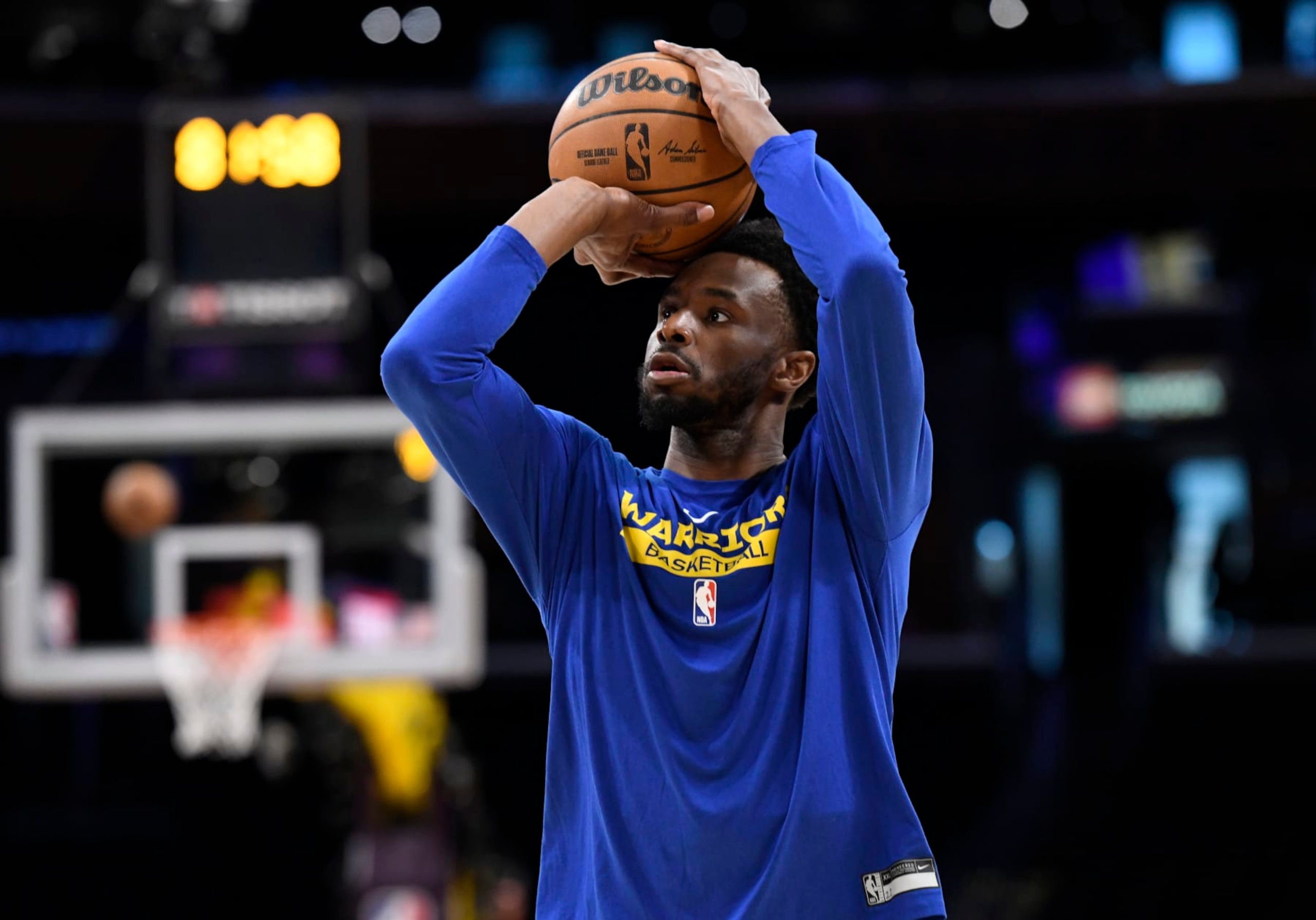 LOS ANGELES, CALIFORNIA - MAY 12: Andrew Wiggins #22 of the Golden State Warriors warms up before the game against the Los Angeles Lakers during Western Conference Semifinal Playoffs at Crypto.com Arena on May 12, 2023 in Los Angeles, California. NOTE TO USER: User expressly acknowledges and agrees that, by downloading and or using this photograph, User is consenting to the terms and conditions of the Getty Images License Agreement. (Photo by Kevork Djansezian/Getty Images)