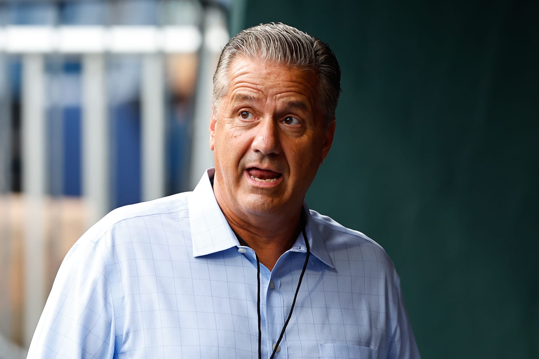 PHILADELPHIA, PA - AUGUST 28: John
Calipari head coach of the University of Kentucky Mens Basketball team in the dugout prior to the Major League Baseball game against the Philadelphia Phillies on August 28, 2023 at Citizens Bank Park in Philadelphia, Pennsylvania.  (Photo by Rich Graessle/Icon Sportswire via Getty Images)