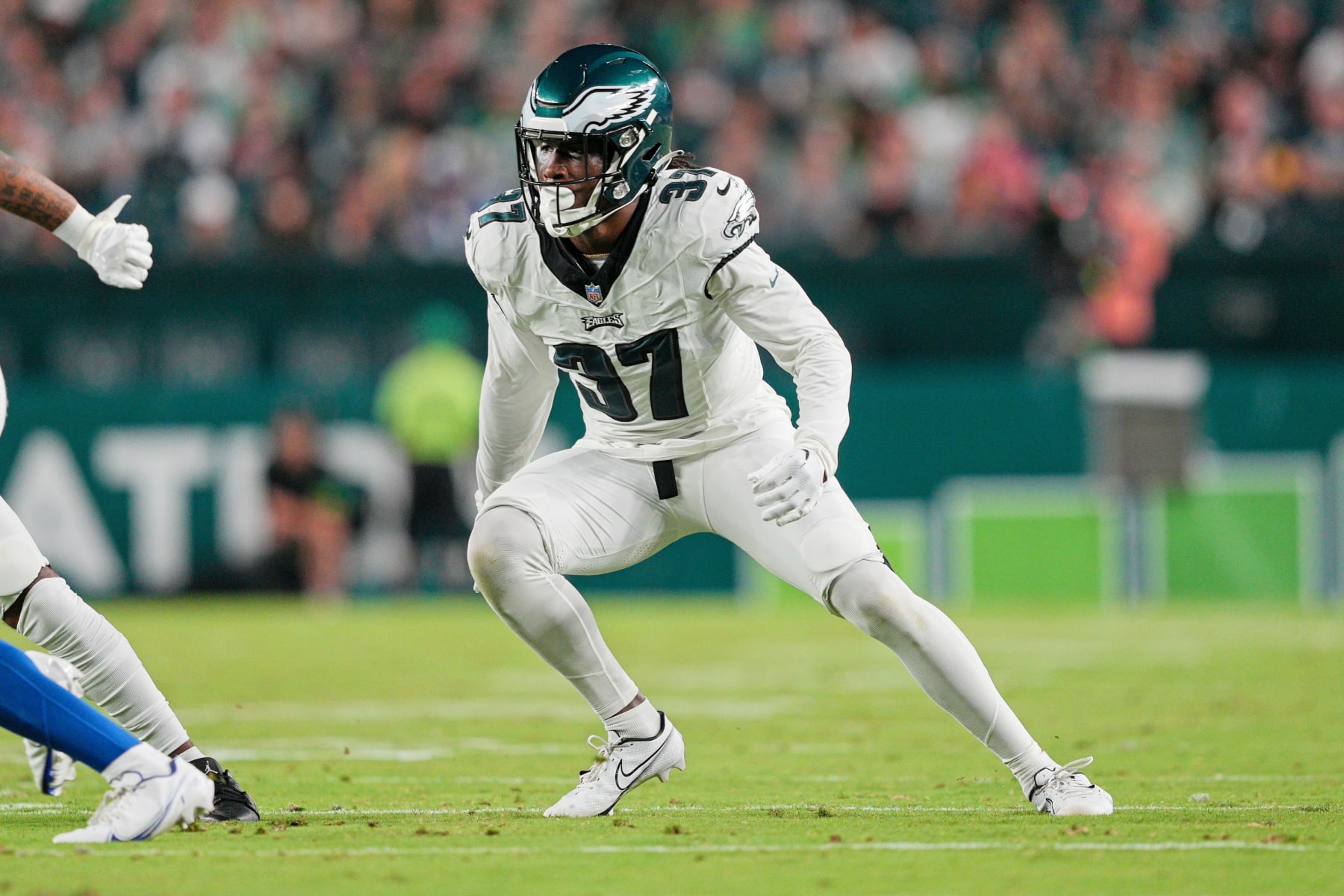 PHILADELPHIA, PA - AUGUST 24: Philadelphia Eagles cornerback Kelee Ringo (37) blocks during the Preseason game between the Indianapolis Colts and the Philadelphia Eagles on August 24, 2023, at Lincoln Financial Field, in Philadelphia, PA. (Photo by Andy Lewis/Icon Sportswire via Getty Images)