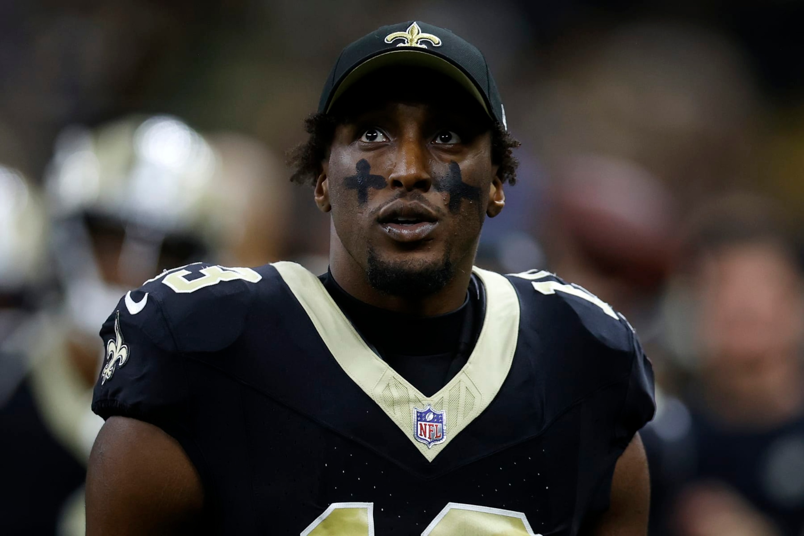 NEW ORLEANS, LOUISIANA - AUGUST 13: Michael Thomas #13 of the New Orleans Saints looks on during a preseason game at Caesars Superdome on August 13, 2023 in New Orleans, Louisiana. (Photo by Chris Graythen/Getty Images) NEW ORLEANS, LOUISIANA - AUGUST 13: Michael Thomas #13 of the New Orleans Saints looks on during a preseason game at Caesars Superdome on August 13, 2023 in New Orleans, Louisiana. (Photo by Chris Graythen/Getty Images)